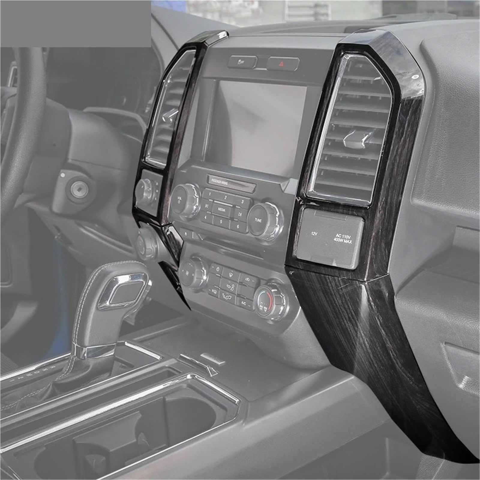 Konsola Środkowa Zestawy dekoracyjne na konsolę środkową z włókna węglowego ABS, pasujące do Forda F150 F-150 2016 2017 2018 2019 2020(Wood Grain)