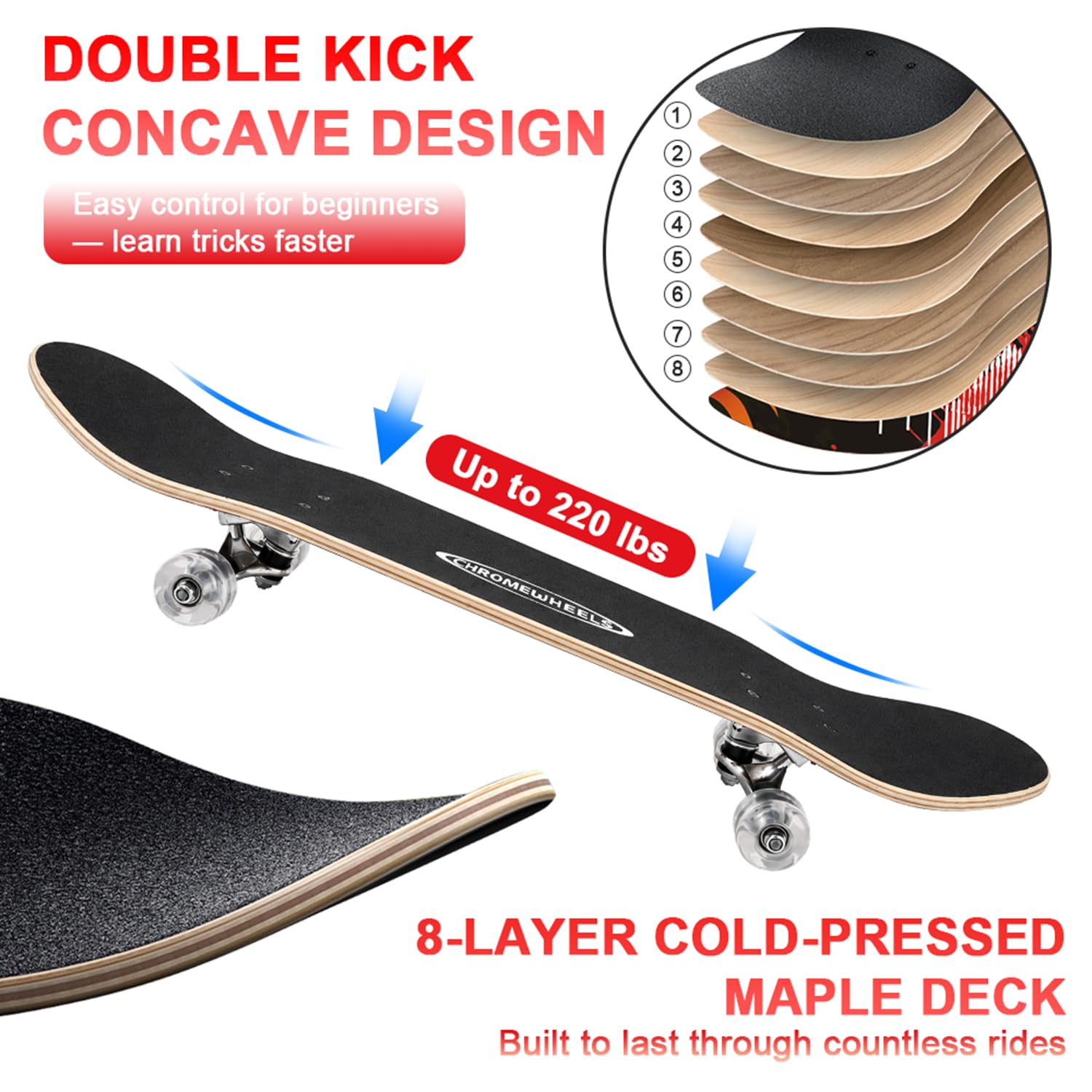 ChromeWheels Patineta de 78.7 cm con doble patada para niños y principiantes