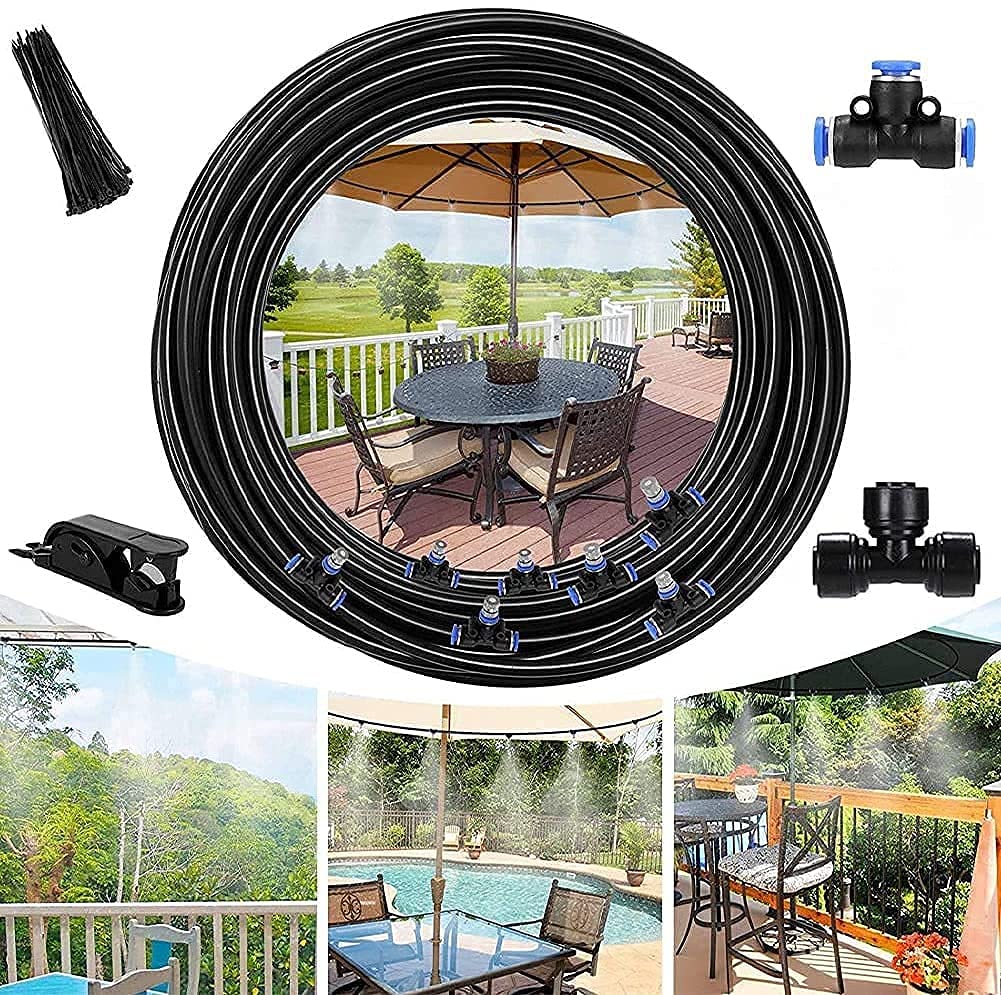FAINLIST Watering Irrigation Sprayer Outdoor Cooling Misting Gardening System Nozzle PE Fan Rings (6 Pcs Sprinkler Kit, Included Pipe + Faucet Connector + Accessory)