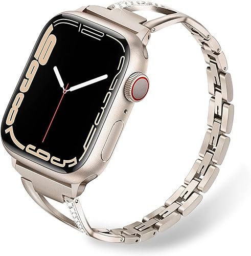 TRUMiRR Correa para Apple Watch Series 10 de 1.654 in 1.811 in  9 8 7 1.614 in 1.772 in correa de reloj femenina de acero inoxidable y diamantes