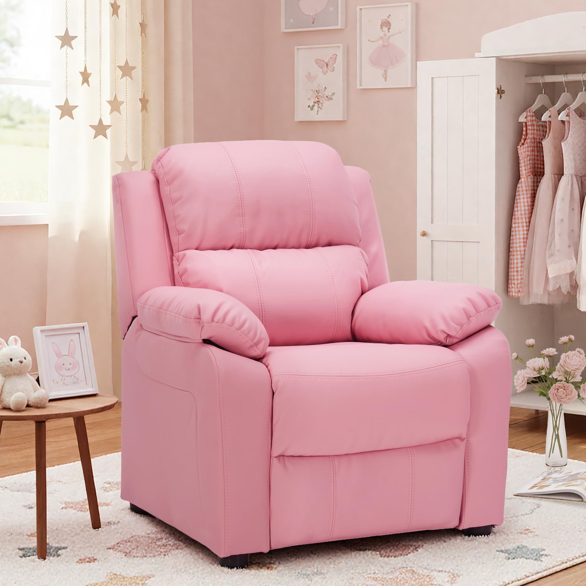 Macaron Kids Reclining Chair Leather Recliner Sofa Push Back Toddler Youth Children Child Ages 2-8