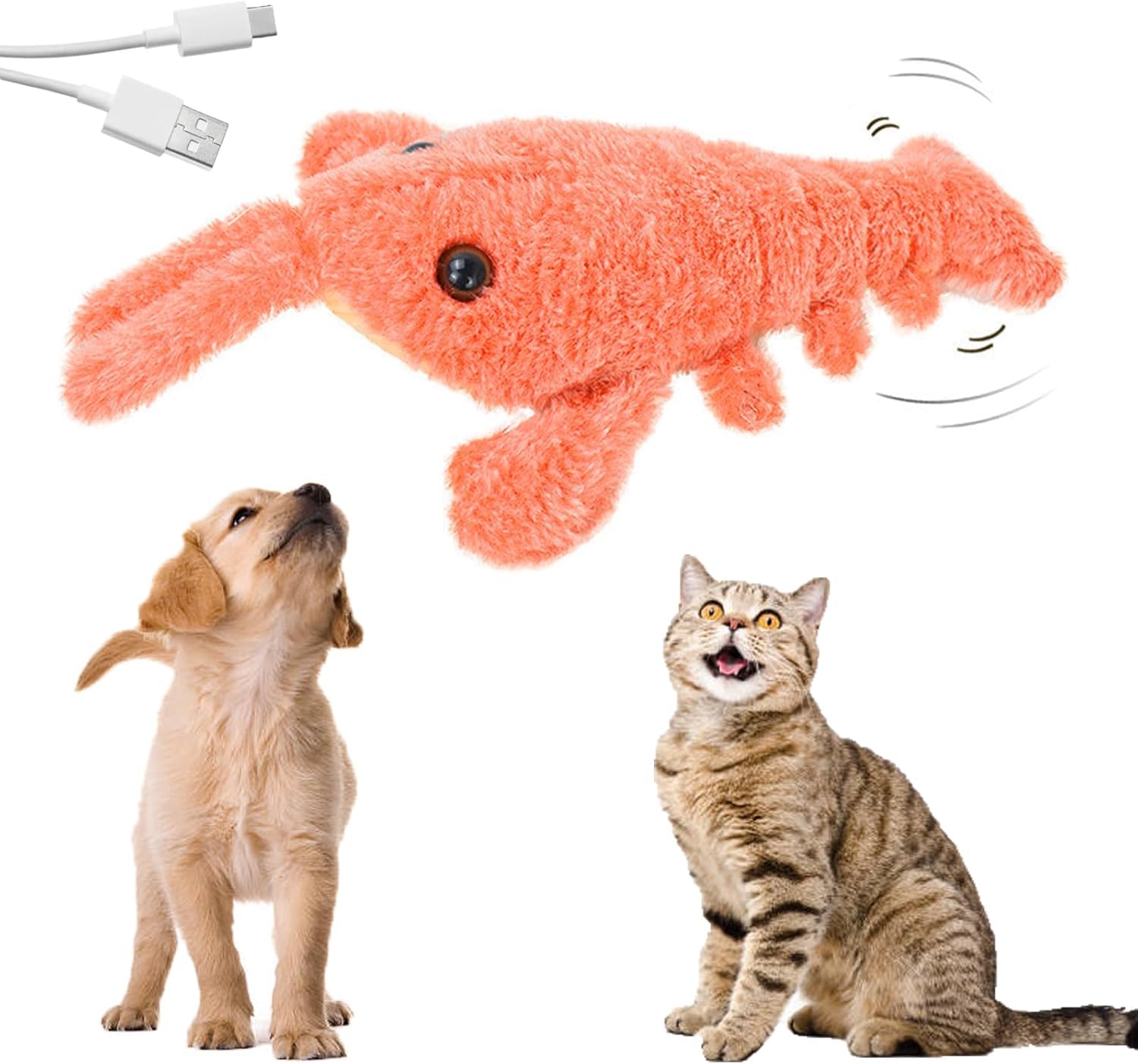 HOIDOKLY Juguete Interactivo para Perros Floppy Lobster, Langosta Lavable con Simulación Eléctrica, Juguete para Perros Wiggly, para Perros y Gatos Pequeños (Orange)