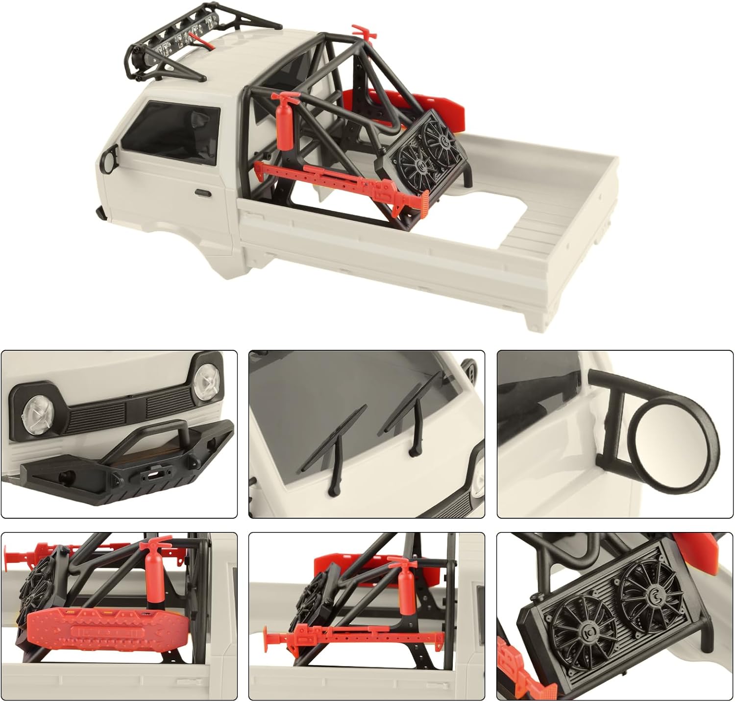 KT24 1/24 Kei Truck Hard Body Shell Kit with LED Lights for Axial SCX24, C10, Bronco, Wrangler, Base Camp, 4Runner (133mm Wheelbase) - Warm White
