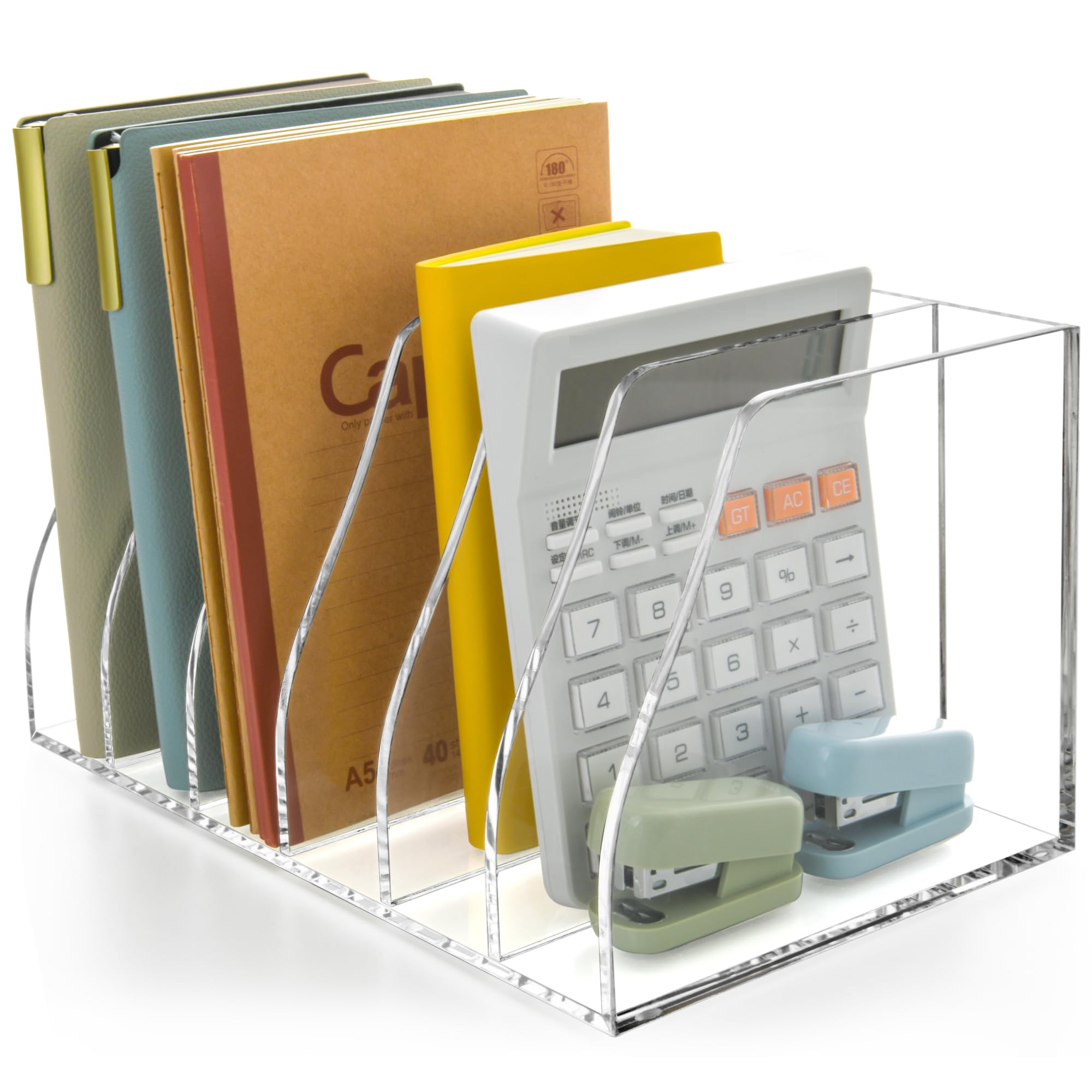Portariviste in acrilico, 6 scomparti verticali, organizer per documenti da scrivania, trasparente, per ufficio, tablet, riviste, libri, per casa/aula, spessore 5 mm