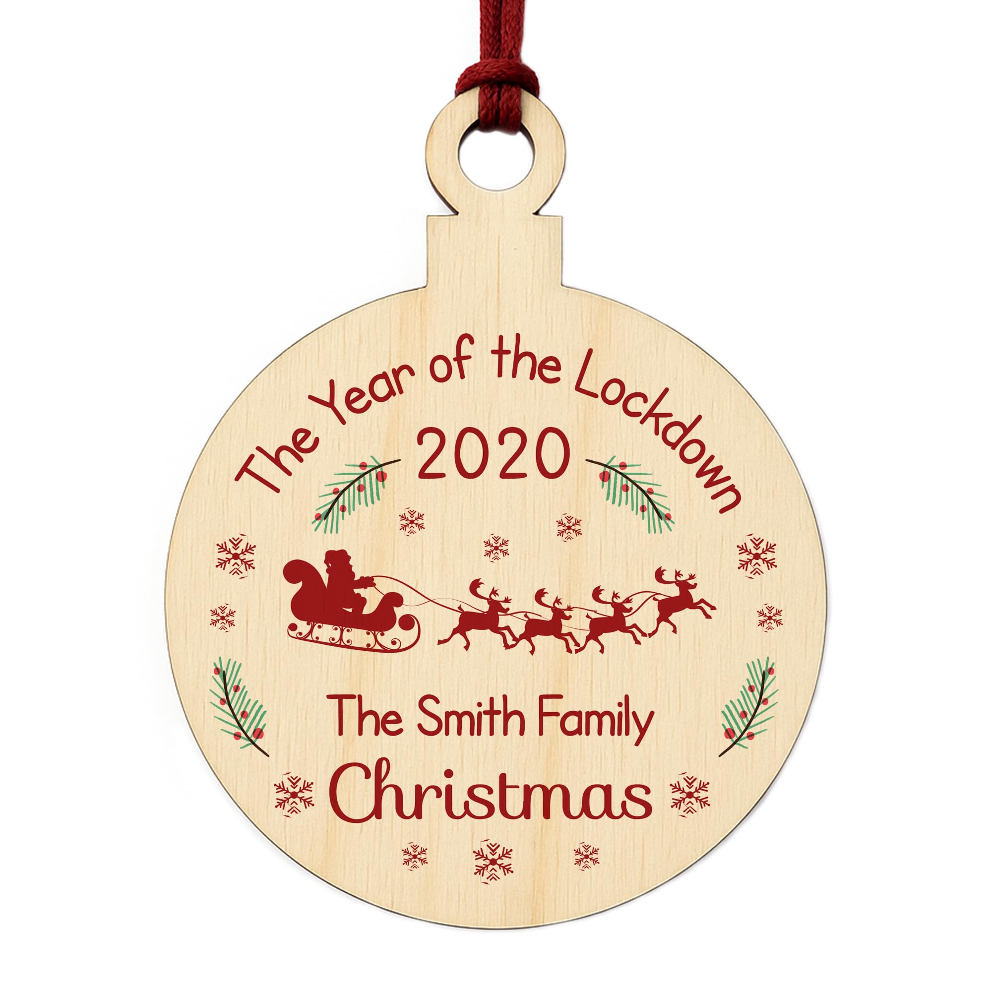 Red Ocean Personalised Christmas Year Of The Lockdown 2020 Wood Bauble Tree Decoration