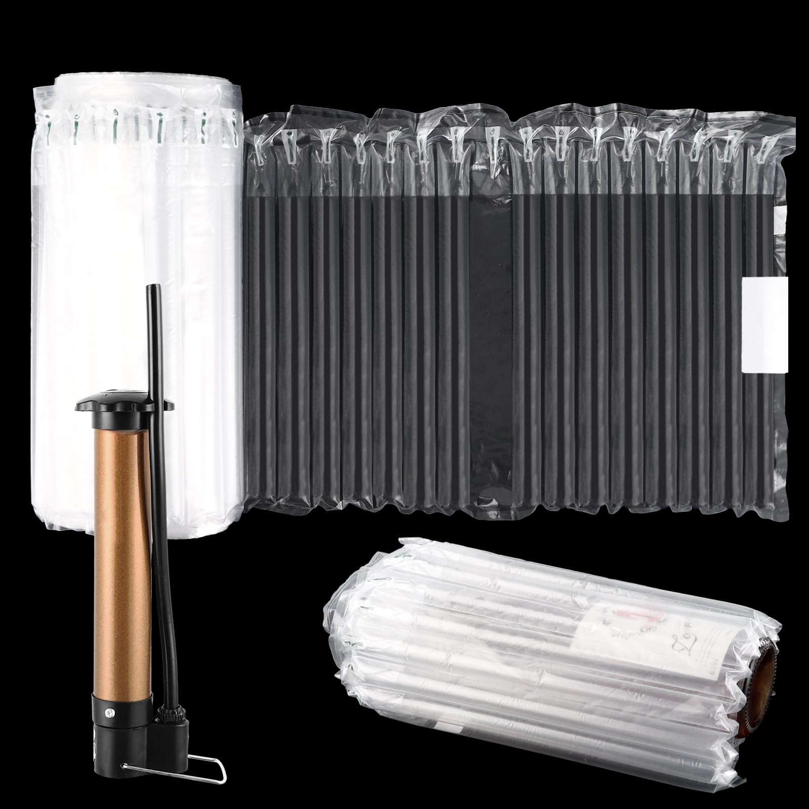 CYEER 50 m Luftsäulenfolie Rolle, 30 cm Breit, Aufblasbare Luftpolsterfolie inkl. Luftpumpe, zuschneidbare Verpackungsfolie für Weinflaschen, Glas, Keramik, Versand & Umzug