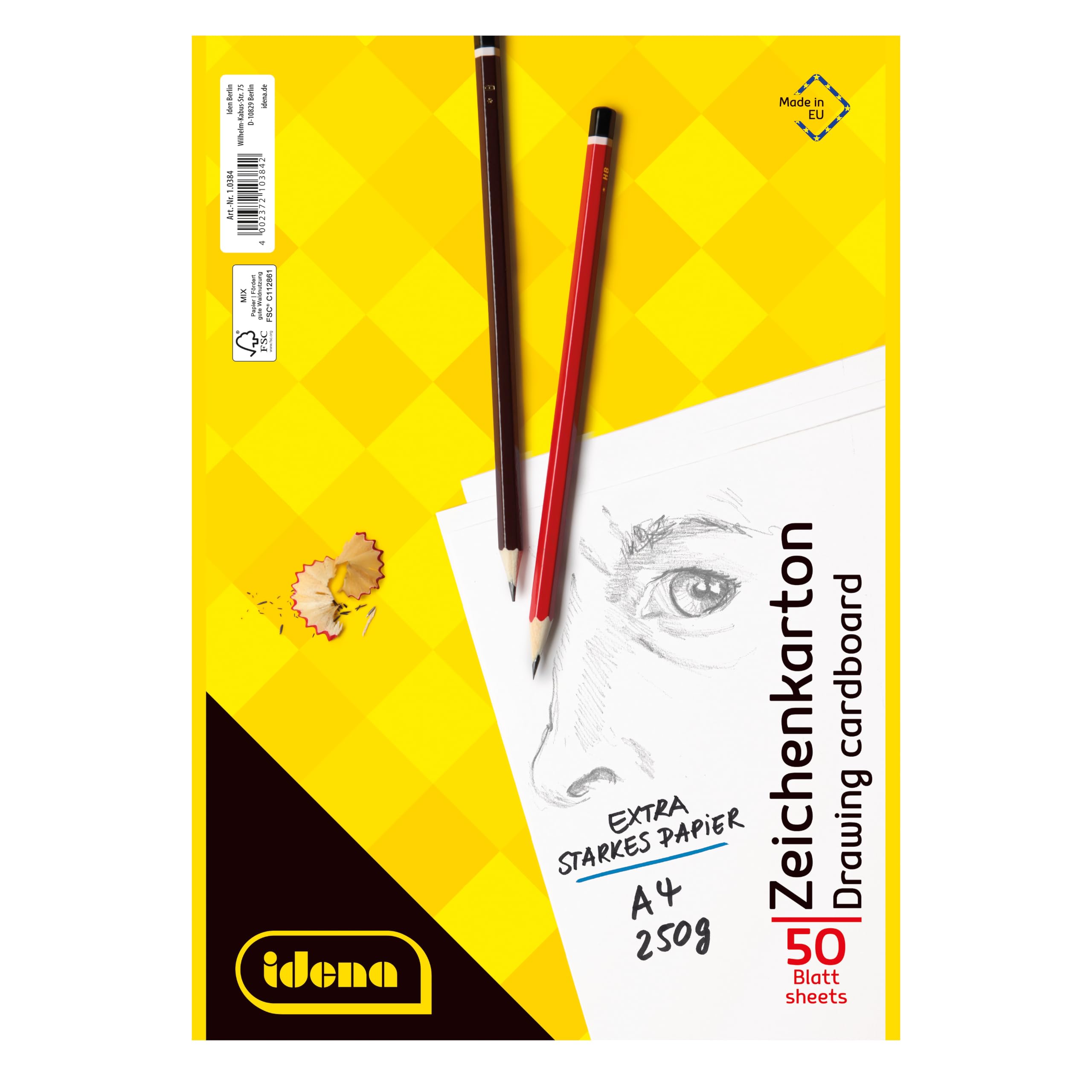 Idena 10384 Karton Kreślarski, DIN A4, 50 Luźnych Arkuszy, Bardzo Mocny Papier Kreślarski 250 g/m²