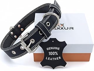 JAKXUR Genuine Real Leather Dog Collar for Medium Dogs, Heavy Duty Strong and Wide Dog Collar for Large and Extra Large Dogs, Classic Handmade Thick Collars for Large Breed Dogs (Medium, Black)