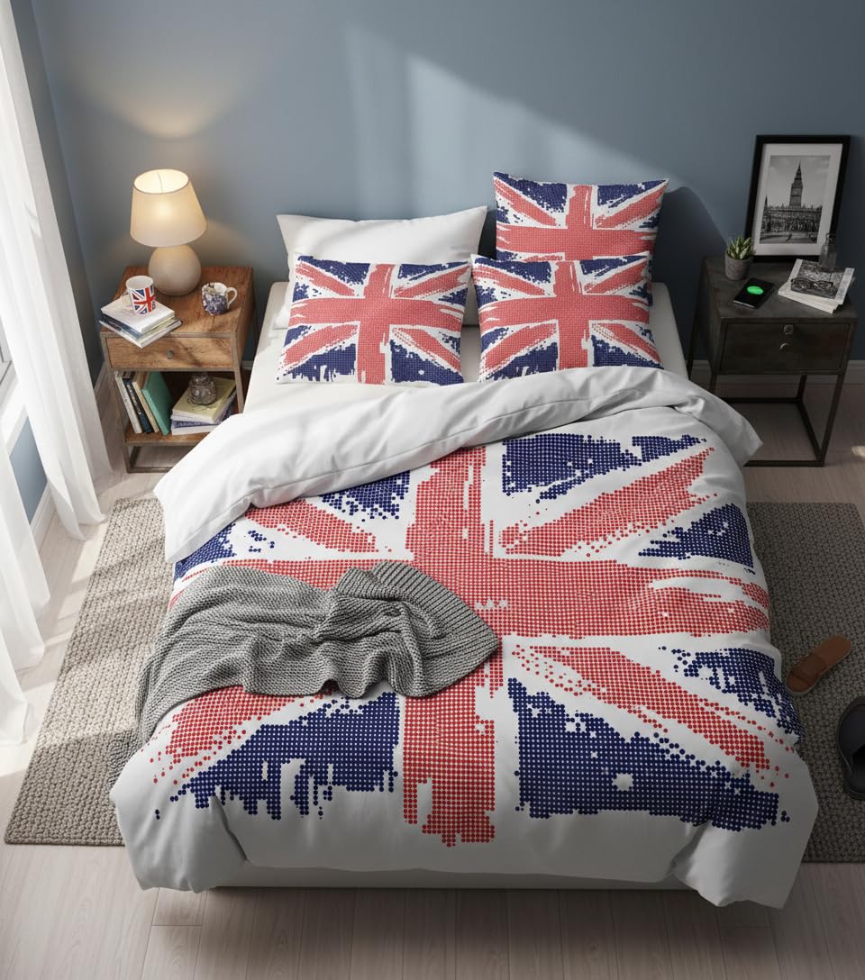 Adam Home 3D Digital Printed Union Jack Duvet Cover Set With Pillowcases Home Bedroom Décor Microfiber Emperor Bedding Set Made in UK |Block Style Union Jack