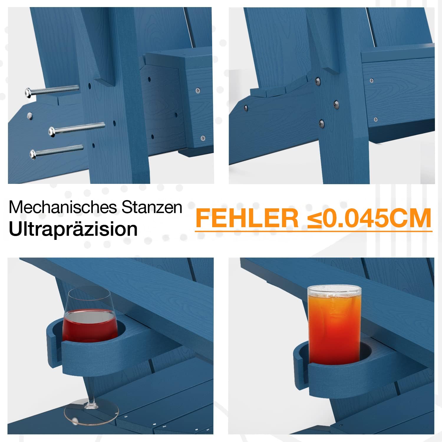 Adirondack Stuhl mit Getränkehalter für Outdoor Garten: Wetterfest Adirondack Chair Kunststoff HIPS - Ergonomisch Adirondack Relaxsessel Outdoor Stuhl für Balkon/Feuerstelle/Terrasse/Beach(Navy)