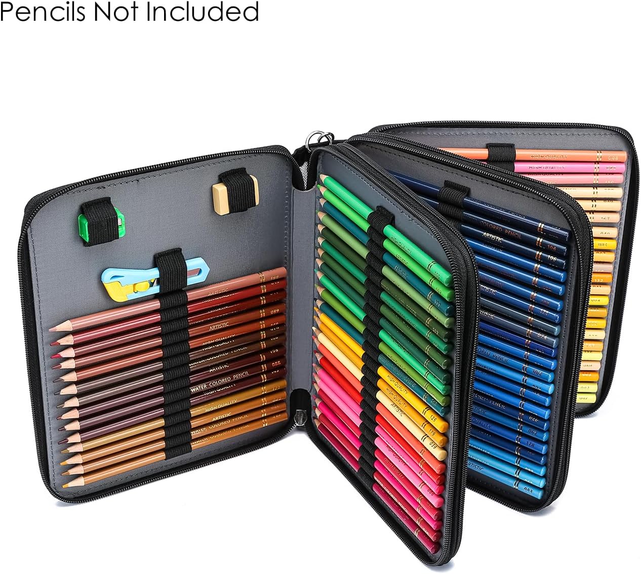 YOUNGCOL Colored Pencil Case - 120 Slots Pencil Holder with Handle Strap Large Capacity Pencil Organizer,Black
