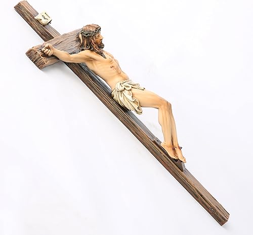 Miniatura 7 de Crucifijo católico BC de pared, decoración inspiracional de Jesucristo, regalo devoto, 10 pulgadas de alto, escultura renacentista hecha a mano por