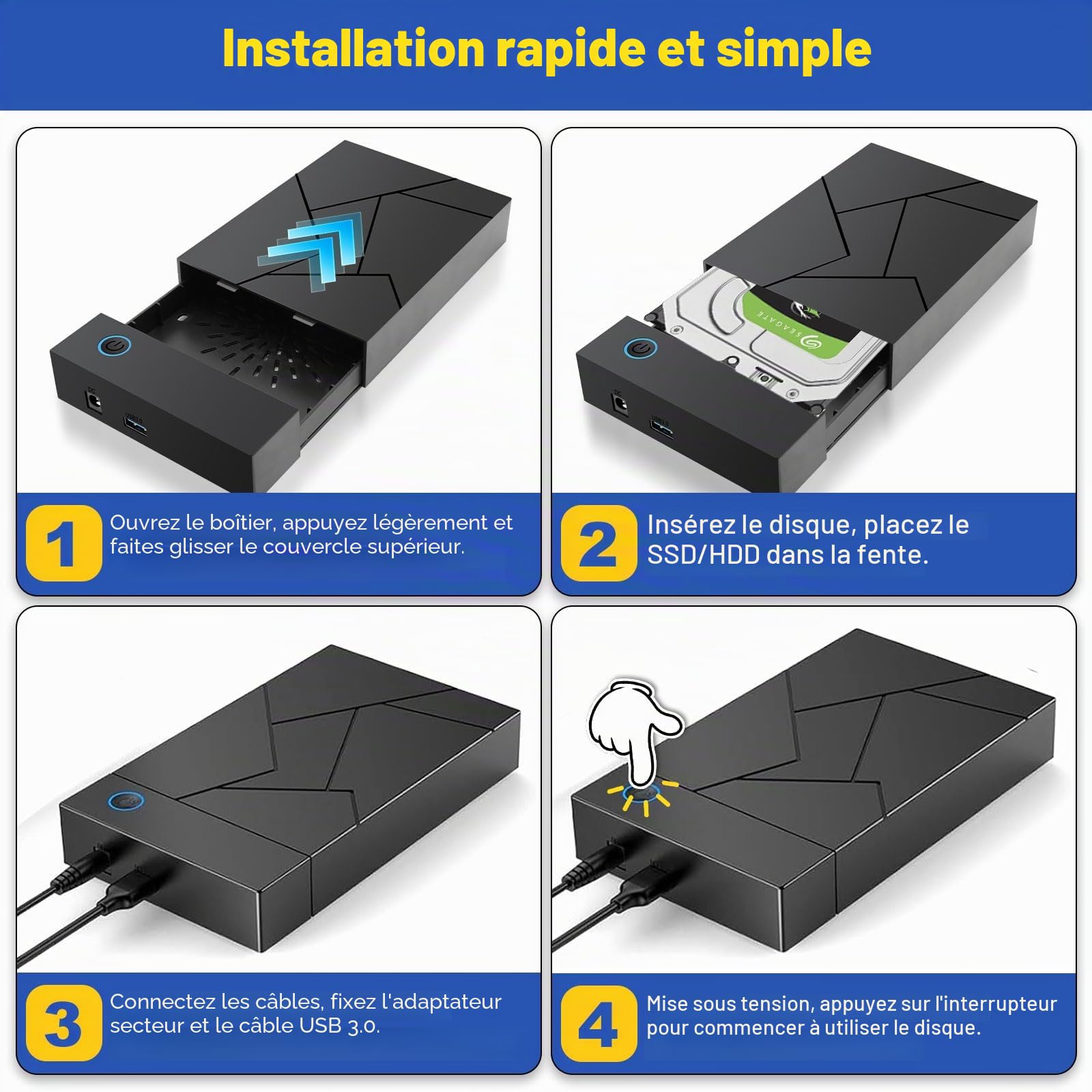 Disques Dur Dock USB 3.0 pour 2.5"/3.5" SATA HDD/SSD - UASP Support, Plug & Play, Compatible avec Windows, Mac & Linux