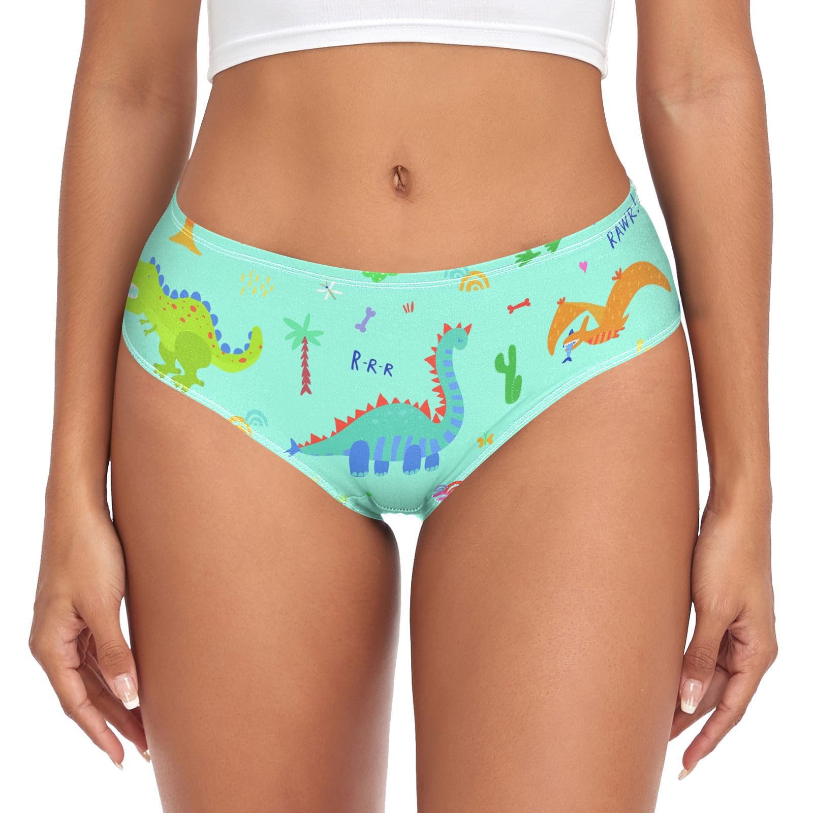 Youjuner Women's Multicolor Underwear Colourful Dinosaurs Pattern Comfy Knickers Basic Briefs Hipster Pants For Girls