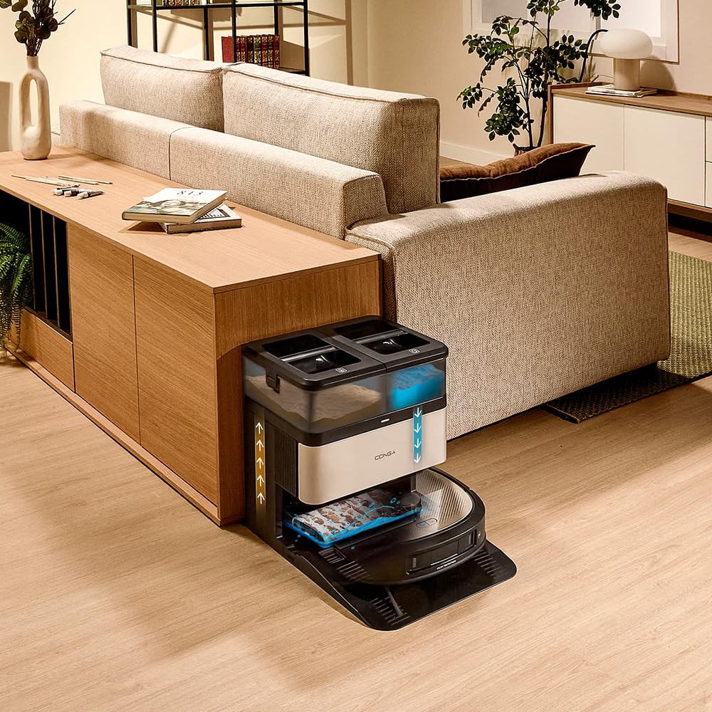 Cecotec Robot Aspirateur et Laveur de Sols avec IA, Base Autovidage et Technologie Laser Conga Z100. 20000Pa, Serpillière Bimatière XXL, Autovidage Poussière, Eau et Nettoyage de Serpilleres, App