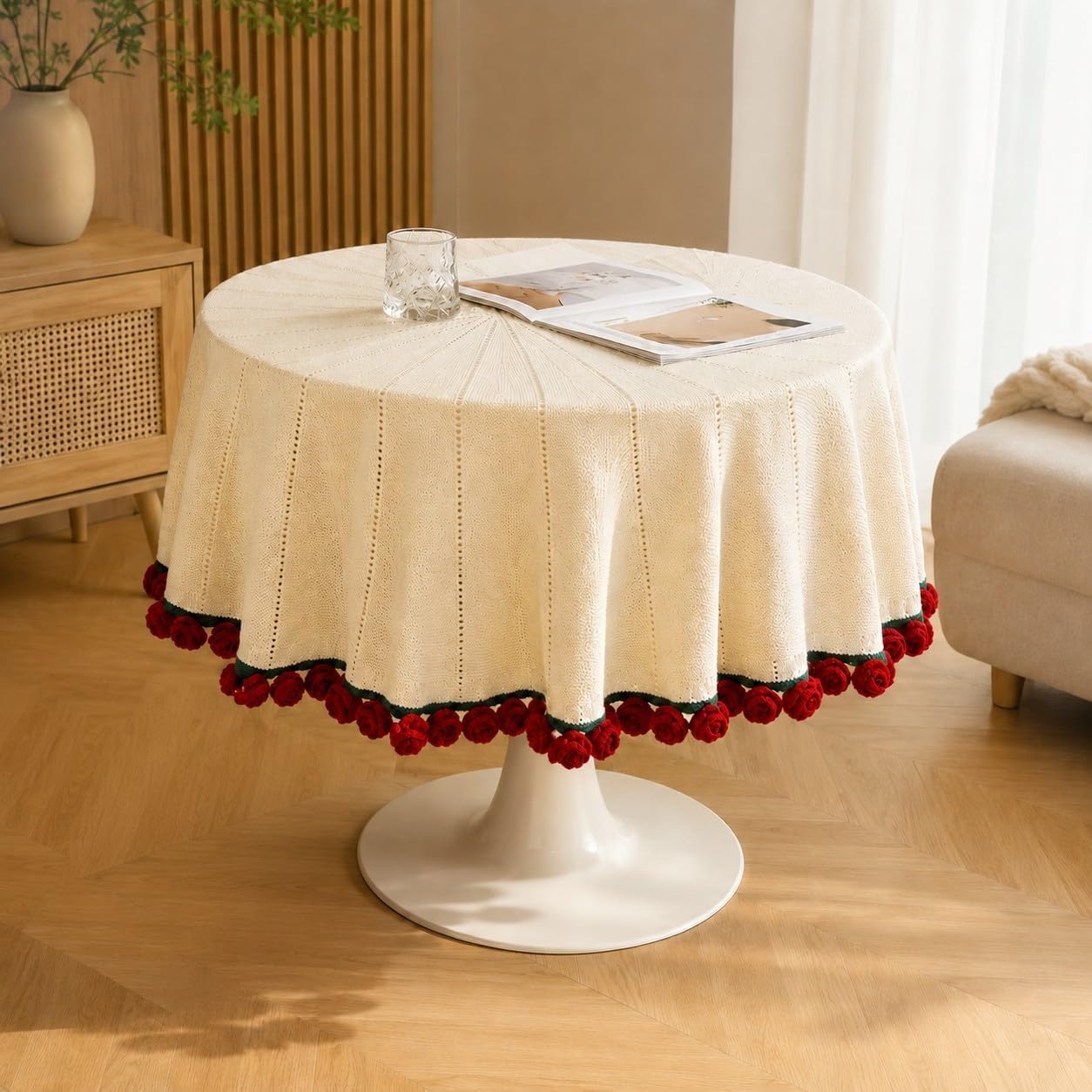 Flower Bouquet Blanket, Knitted-Style Throw Blanket with Rose