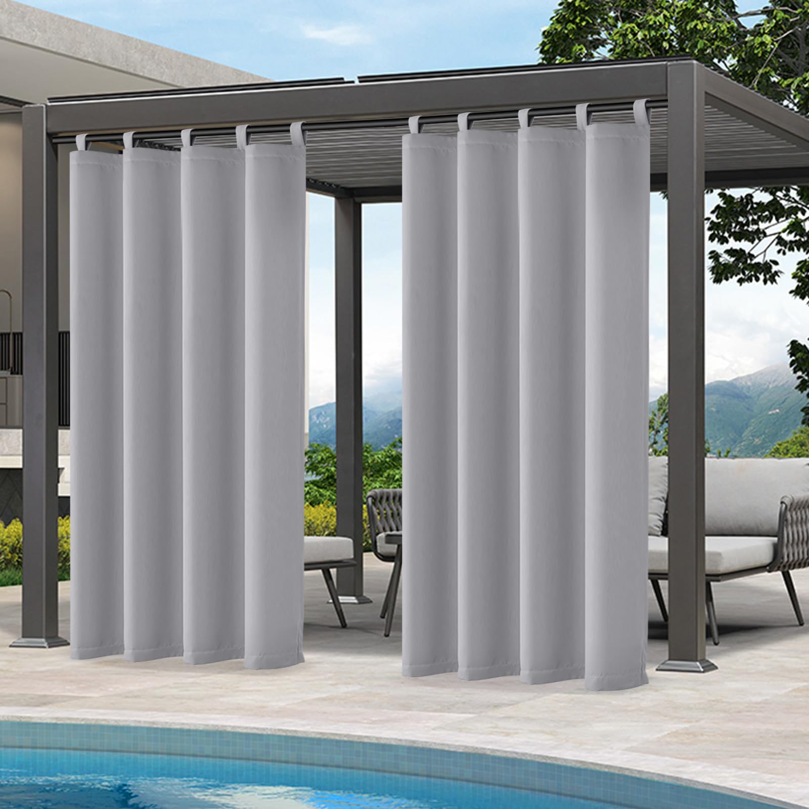 Rideau Extérieur Transparent Qelus - 180x213cm - Imperméable Avec Œillets - Pour Pergola, Terrasse