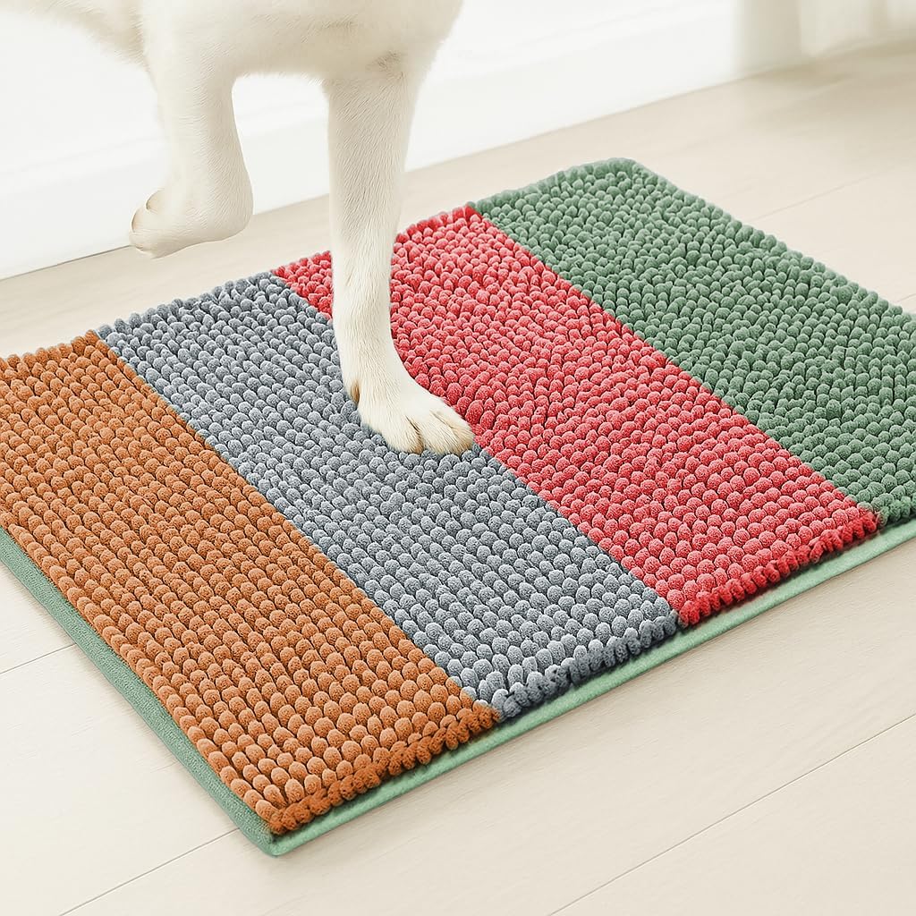Muddy Mat® Super Absorbent Loop-Thread Chenille Dog Door Mat for Muddy Paws – Non-Slip, Machine Washable Indoor Entry Rug, Quick-Dry Pet Mat for Entryway – Tropical Stripes 19"x30"