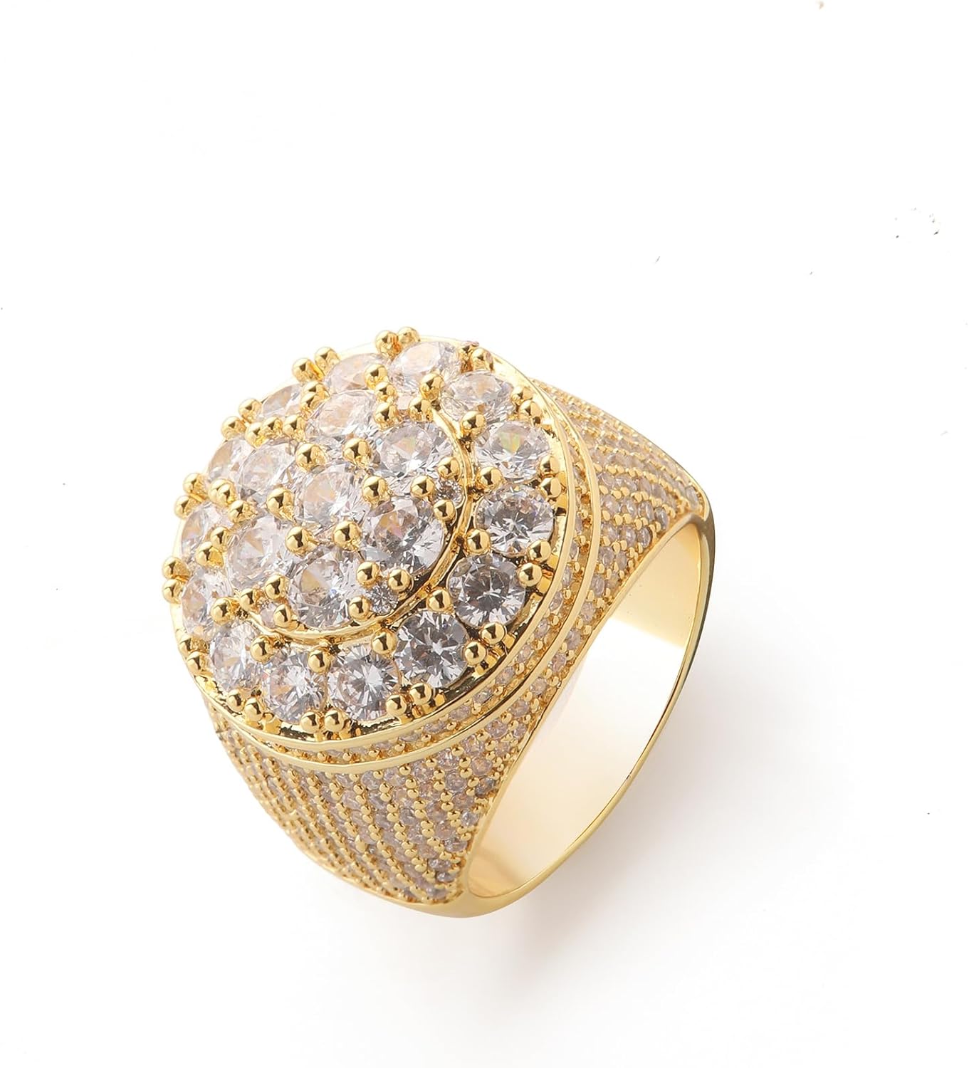 Iced Out Mens Pinky Ring - 18k Gold Plated Bling Hip Hop Cubic Zirconia Jewelry - Created Diamond Signet for Women Gifts