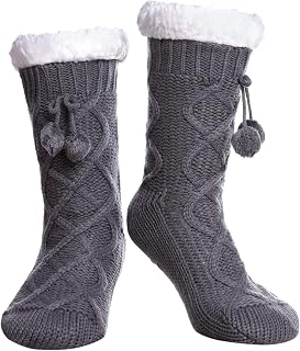 Yebing Womens Non Slip Slipper Socks Winter Warm Soft Cozy Fuzzy Fleece-lined Grippers Home Socks