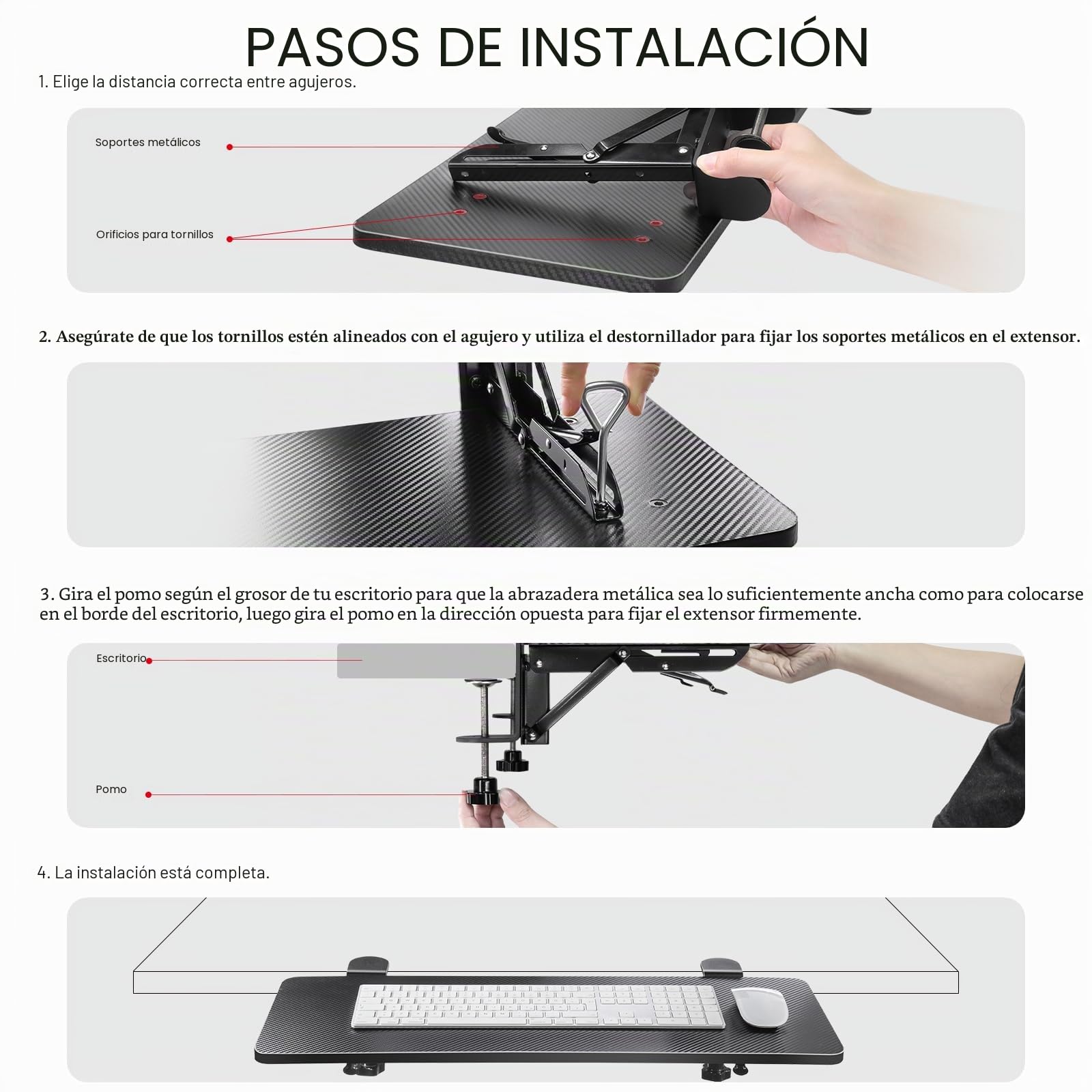 VAYDEER Extensión ergonómica de escritorio, extension de escritorio, soporte abrazadera para ratón, bandeja para teclado, estante para reposabrazos, extensión de escritorio para computadora(negro)