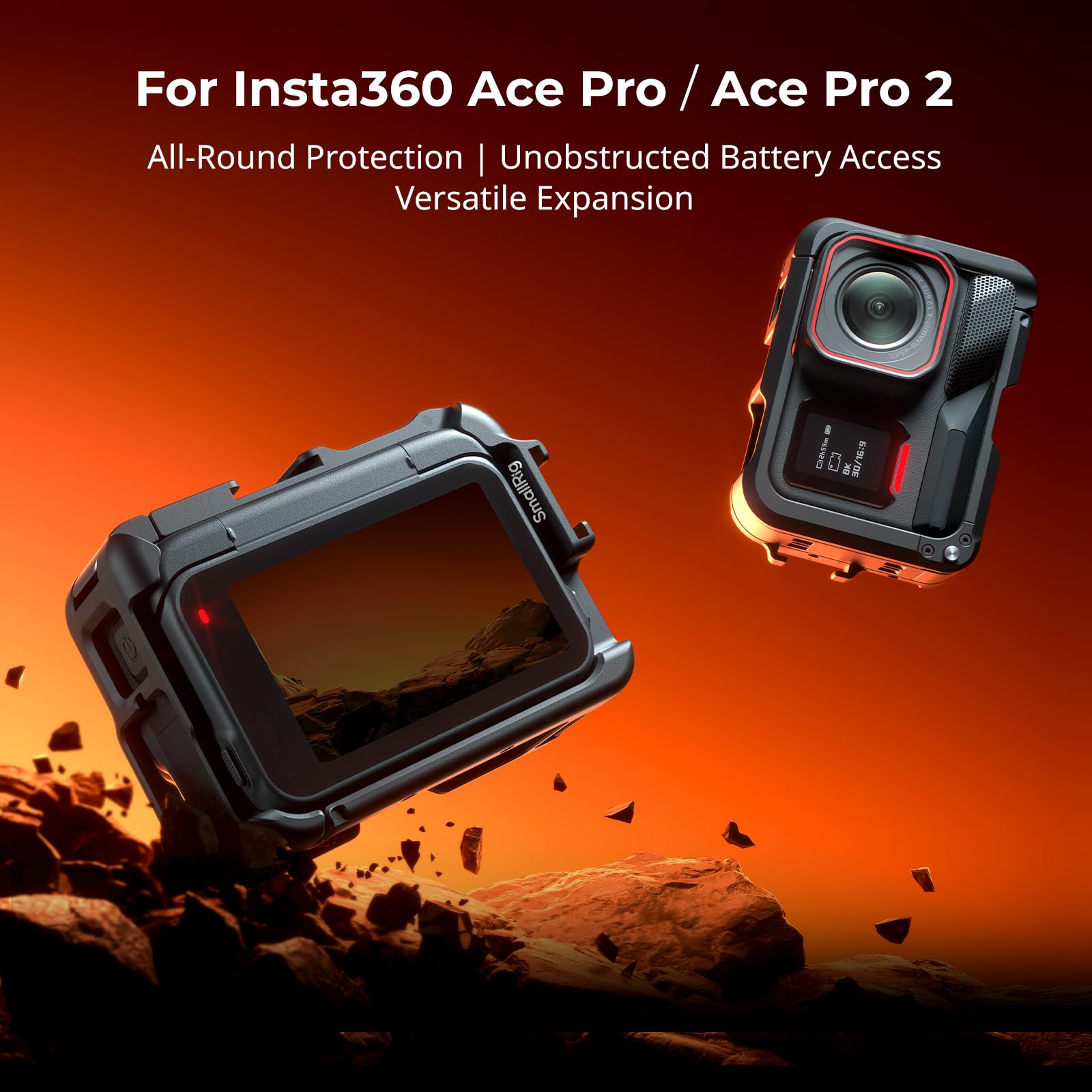 SmallRig Telaio per Insta360 Ace Pro 2/Ace Pro, supporta riprese orizzontali e verticali, artiglio di montaggio e slitta fredda per microfono con luce video