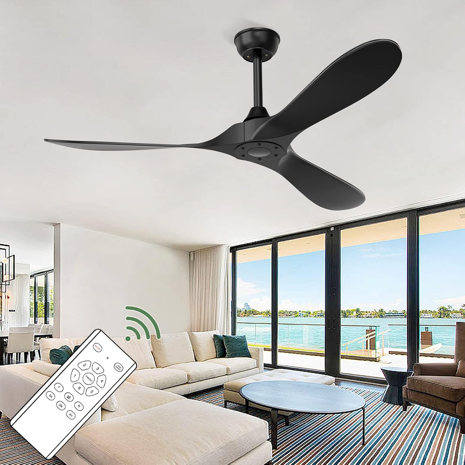 CLUGOJ Black Ceiling Fan, Modern Ceiling Fans with Remote