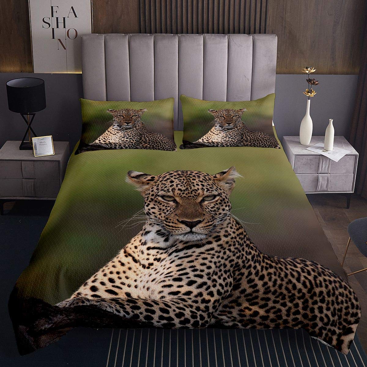 Homemissing Boys Multicolored 20 Leopard Coverlet Safari Cheetah Quilted Bedspread Wild Animalfor Girls Kids Wildlife Style King