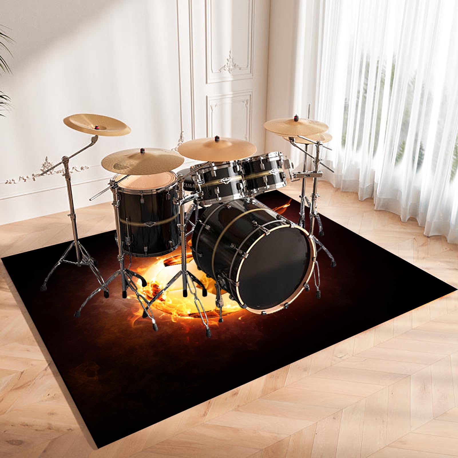 120 x 90 cm Hochwertiger Schlagzeugteppich | Professionelles rechteckiges Elektronisches Jazz Schlagzeug Kit für Bass Drum Snare Drum und andere Instrumente Teppich | Rutschfeste Schallschutzteppich