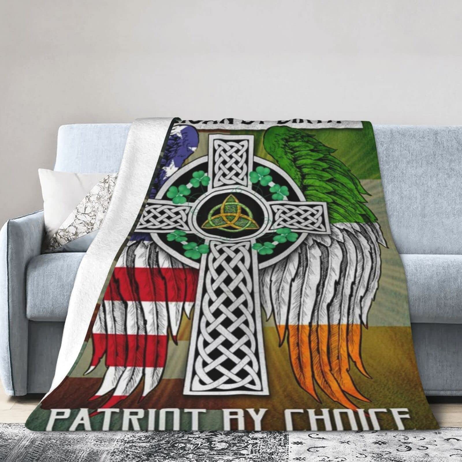 Lsjuee Flannel Fleece Blanket 60"X50" Irish Claddagh Trinity with Wing Sofa Throw Blanket Funny Ultra-Soft Travel Spring Blankets for Girls Keep Warm