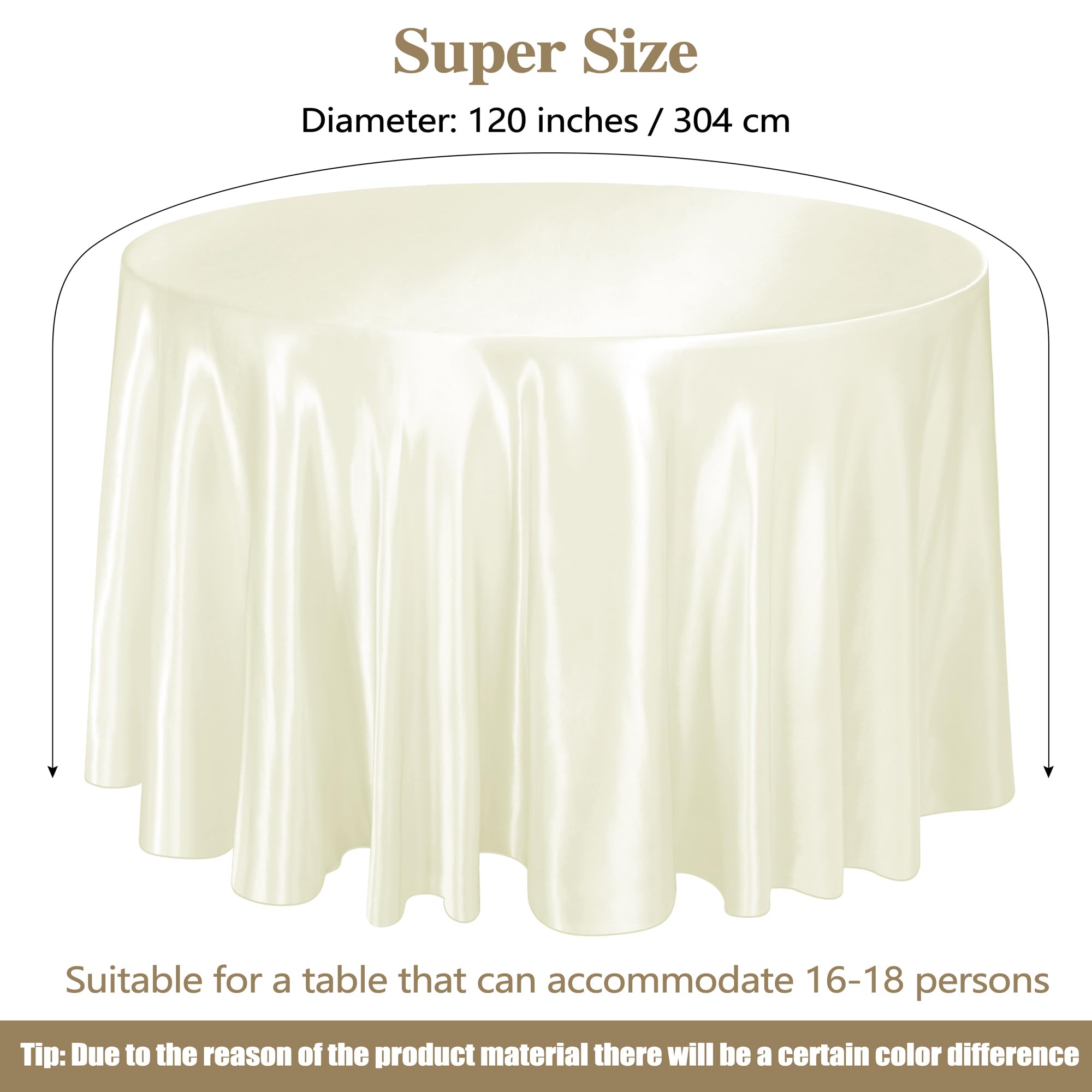 Ruisita 120 Inches Round Satin Tablecloths Ivory Overlay Round Satin Table Cover Bright Silk Smooth Fabric Tablecloth for Wedding Banquet Tables Decoration