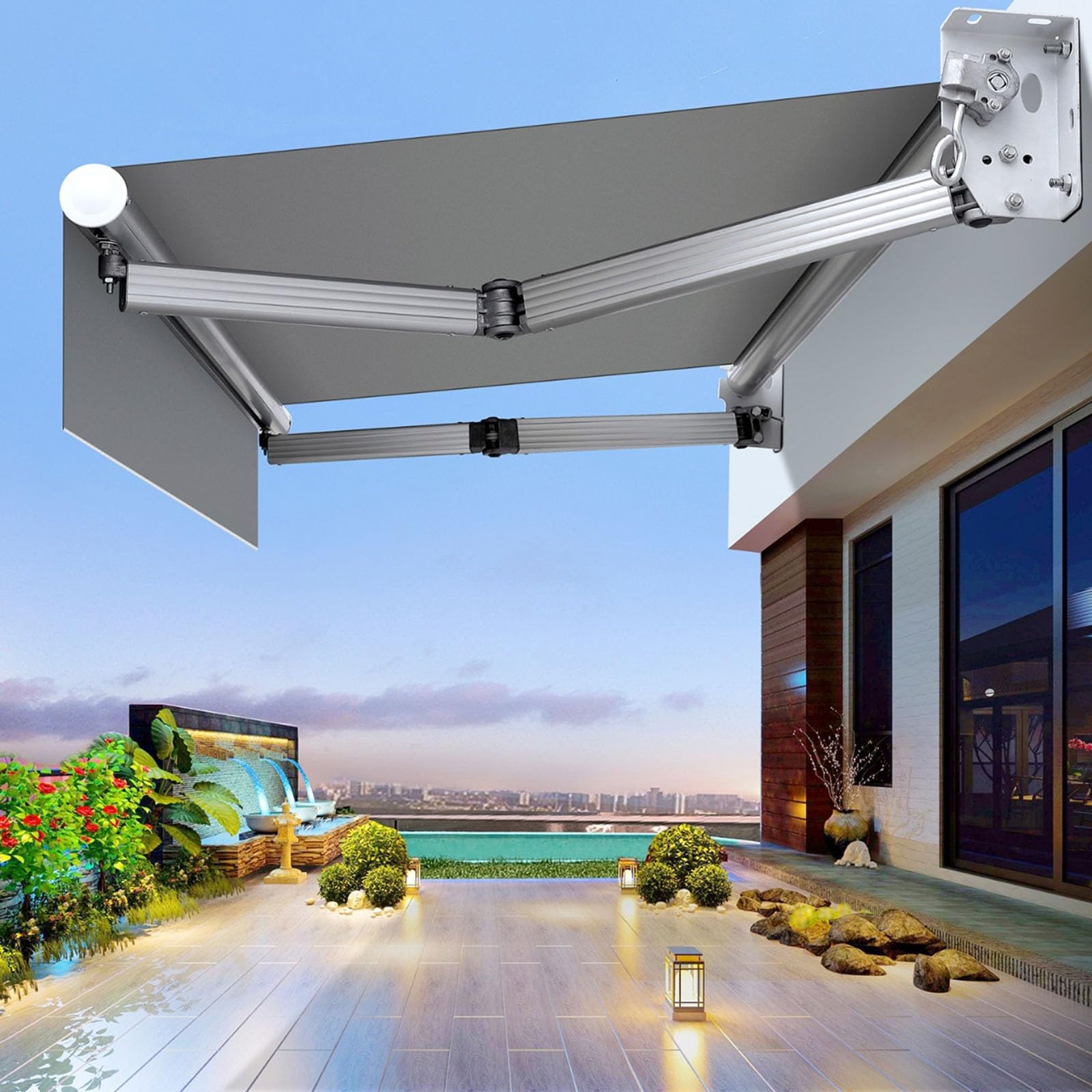 Tenda da sole retrattile con manovella, tessuto impermeabile e alluminio, 4 x 2 m, per esterni, per terrazza, giardino, terrazza, protezione UV, facile installazione