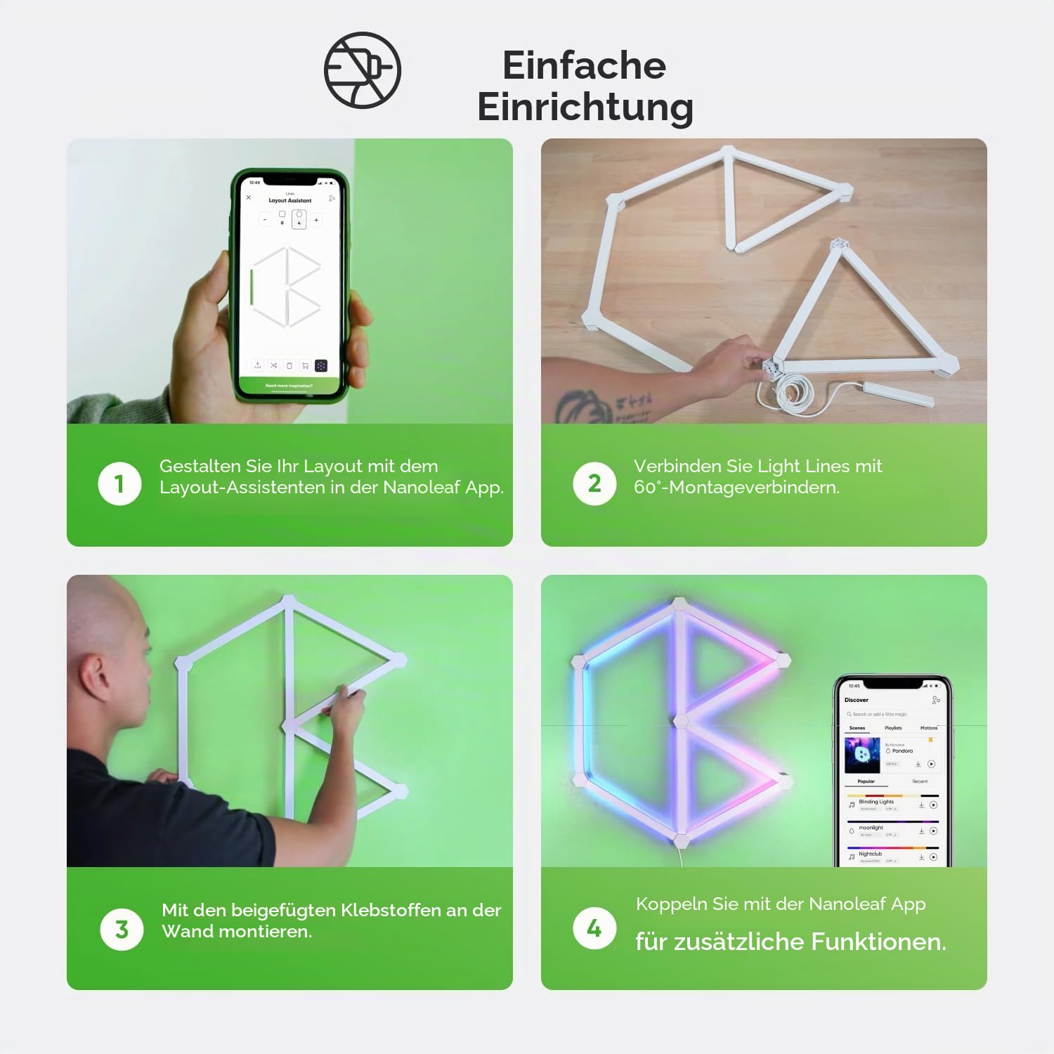 Nanoleaf Lines 60 Grad Erweiterungspack, 3 zusätzliche Smarten LED RGBW Lichtleisten - Modulare WLAN 16 Mio. Farben Wandleuchte, Musik & Bildschirm Sync, Funktioniert mit Alexa Google Apple, Deko