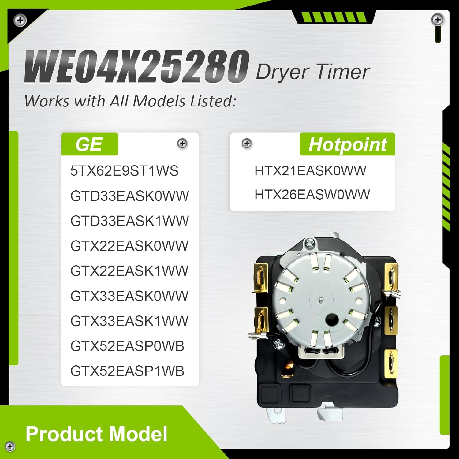 WE04X25280 TMD1EM35 234D2377P005 Dryer Timer Compatible with GE Hotpoint Dryer, Replacement Part WE04X25280-24PK 4467035 AP6032628 PS11763067 EAP11763067, 1 Year Warranty