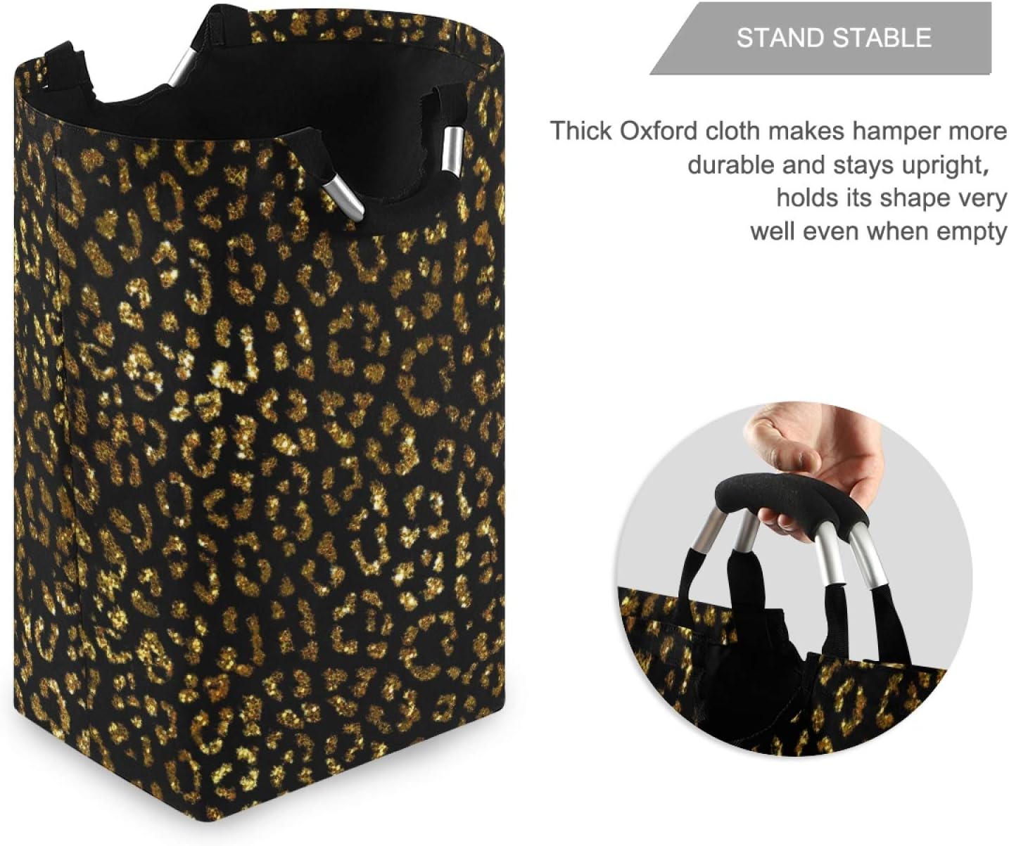 ALAZA Large Laundry Hamper Basket Gold Leopard Print Cheetah Laundry Bag Collapsible Oxford Cloth Stylish Home Storage Bin with Handles, 22.7 Inch