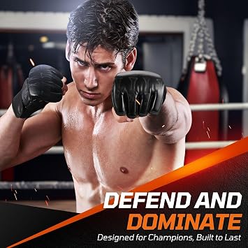 Flexzion MMA Gloves Fingerless Boxing Gloves for Men Women and Teen Youth, UFC Grappling Krav MAGA Kickboxing Gloves for Training Punching Bag Muay Thai Hitting Mitts Cutoff Martial Art Gloves