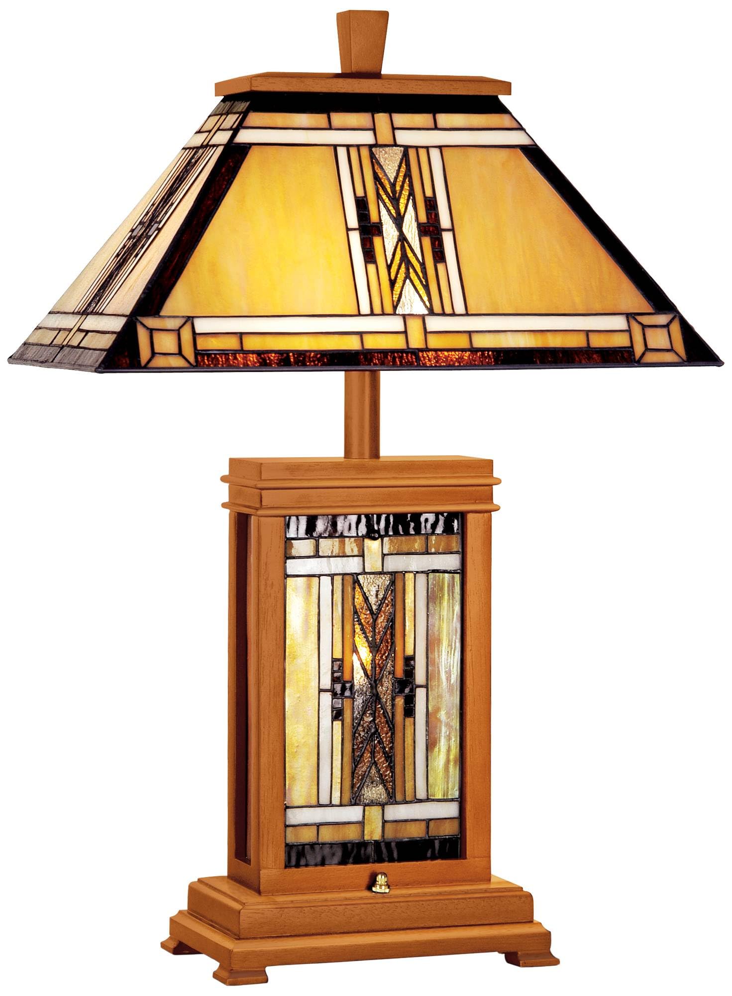 Robert Louis Tiffany Walnut Mission Collection Rustic Table Lamp with Nightlight 27" Tall Wood Base Tiffany Style Antique Stained Art Glass Shade for Living Room Bedroom House Bedside Nightstand