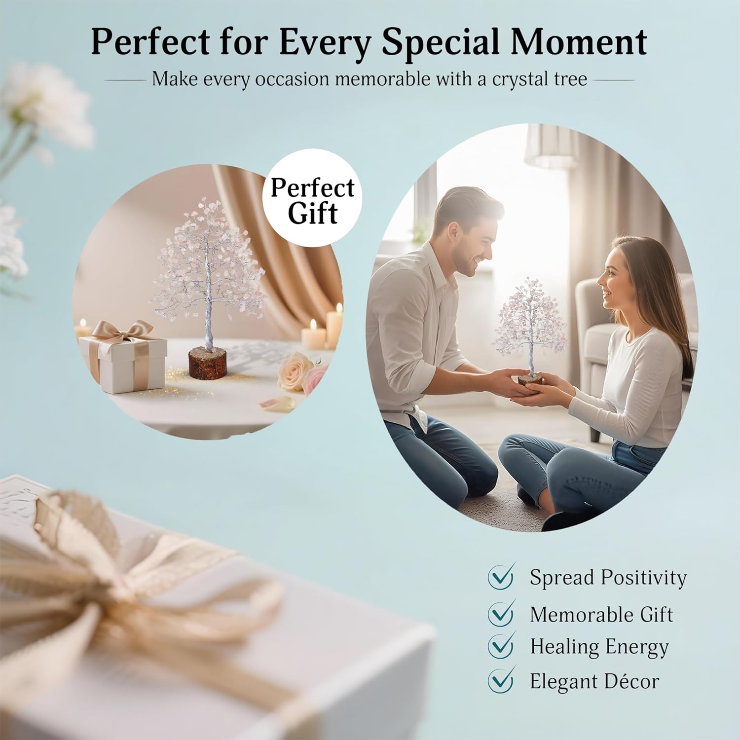 FASHIONZAADI Rose Quartz Crystal Tree, Silver Wire Feng Shui Gemstone Decor, Chakra Healing Stones Crystal Decor, Artificial Bonsai Money Tree, Good Luck Spiritual Gifts for Women & Men - Image 7