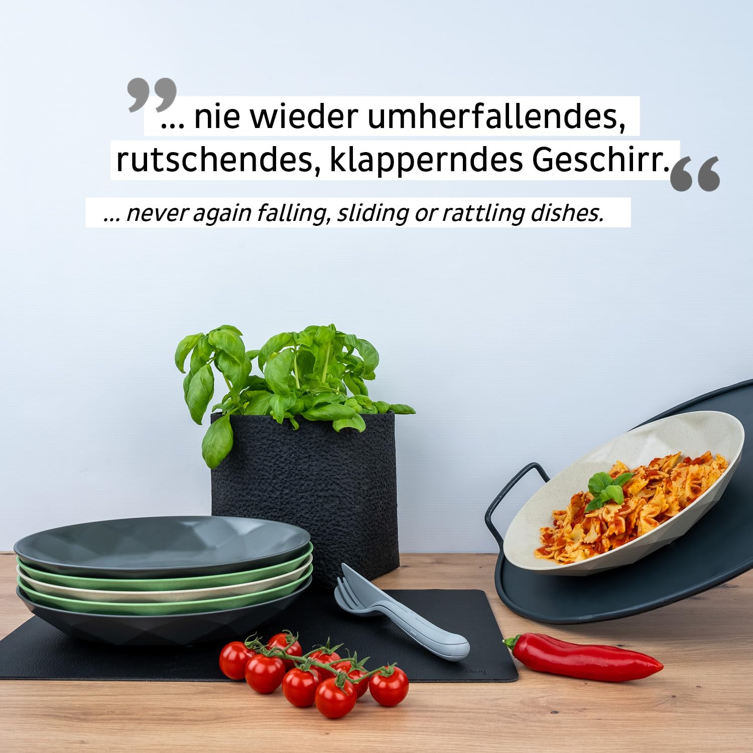 silwy® Universal-Magnet-Teller Grey (2er-Set) HIGH-TECH-Kunststoff - perfekt für Camping, Caravaning und Boating - rutschfestes Geschirr ohne jegliches Klappern stapelbar
