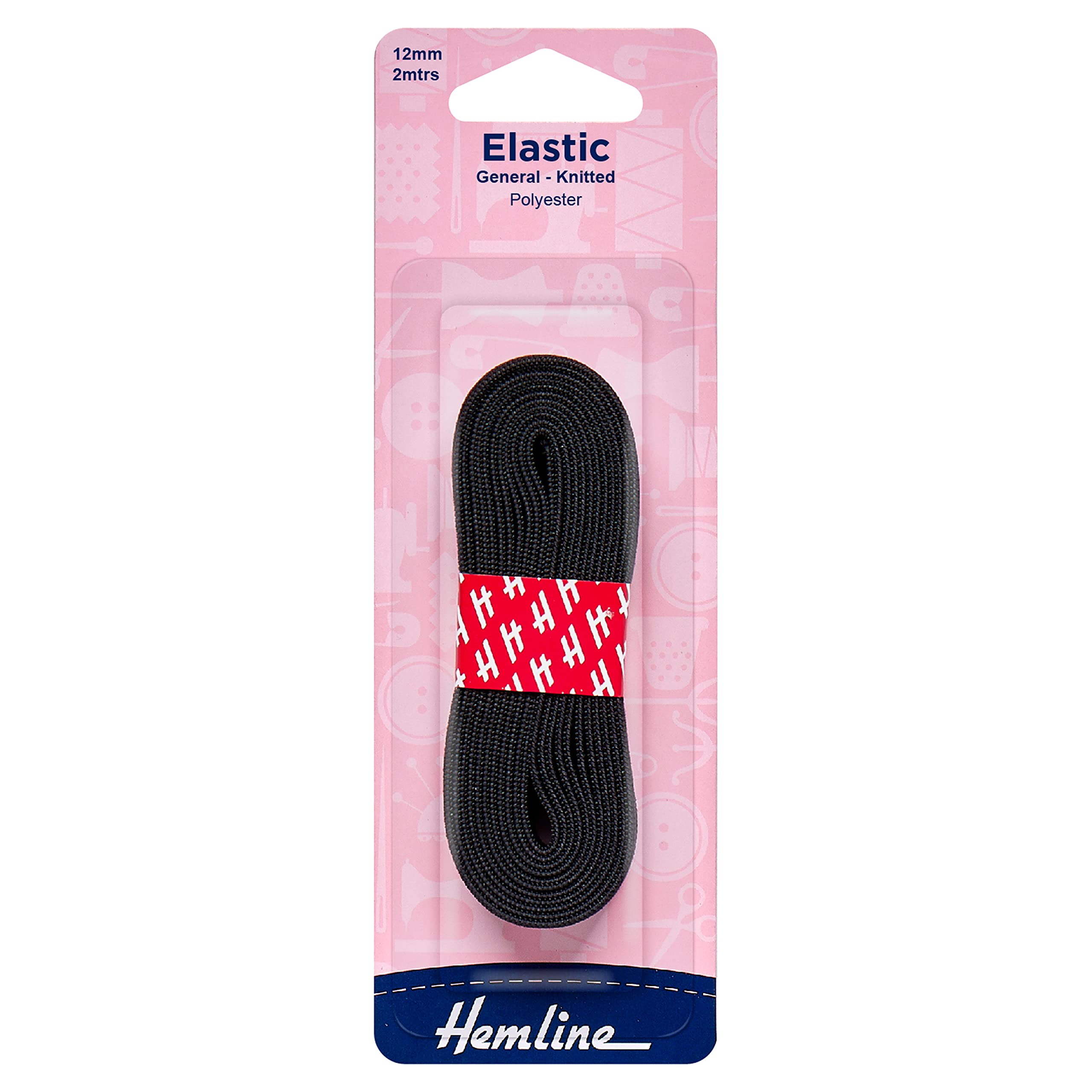 Hemline General Purpose Knitted Elastic – 12mm x 2m Black For Sportswear, Tracksuits & Garments Soft, Stretchy Polyester Elastic for Versatile and Durable