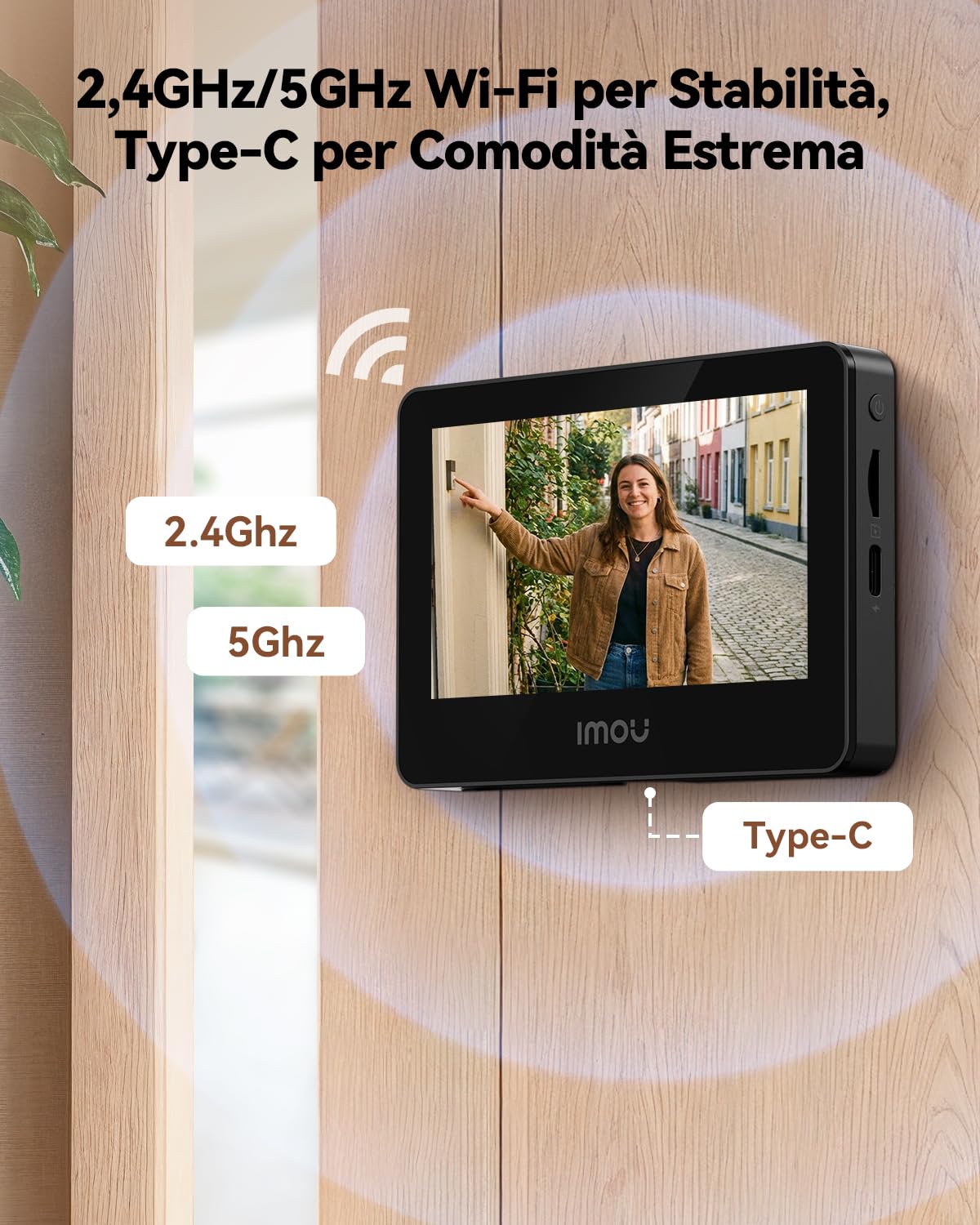 Imou VD1 5MP Spioncino Digitale WiFi con Schermo a Colori da 4,3", Videocitofono 3K, Campo Visivo 149°, Rilevamento Umano, 24/7 Registrazione, 4800 mAh Batteria, Protezione della Privacy, 2.4/5 GHz