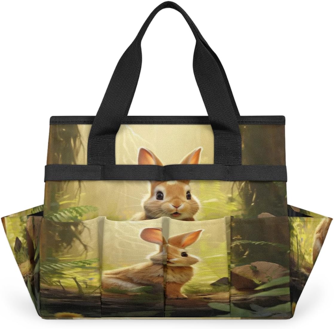 Cute Bunny Forest Garden Tool Bag for Women Men Garden Storage Tote Bag with 10 Pockets & Handle Gardening Tool Organizer for Garden Patio Indoor Outdoor