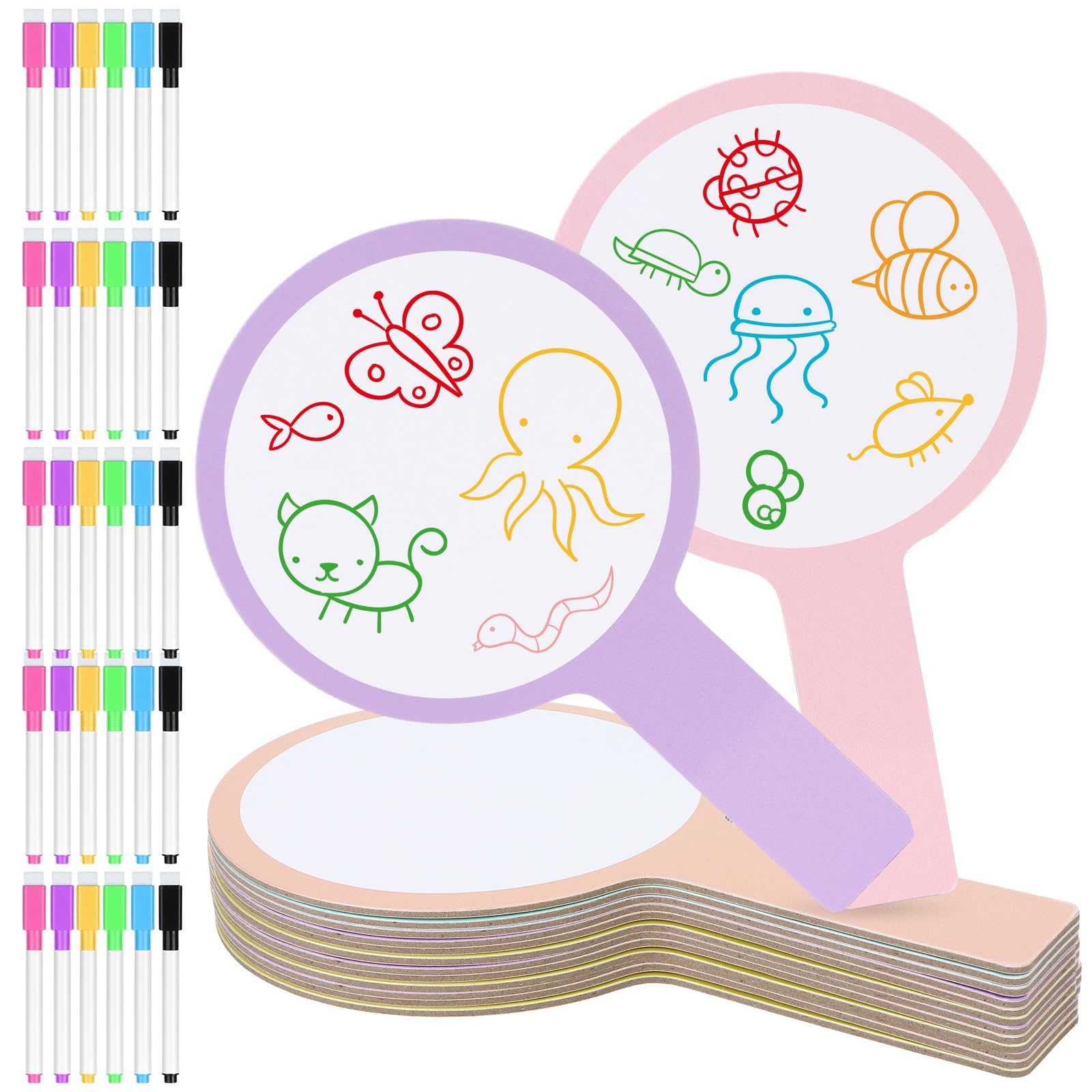 30 Sets Dry Erase Answer Paddle with 30 Markers Handheld Double Sided White Boards Colorful Flip Answer Dry Erase Paddles Small White Boards for Learners Teacher Home Classroom Office Supplies