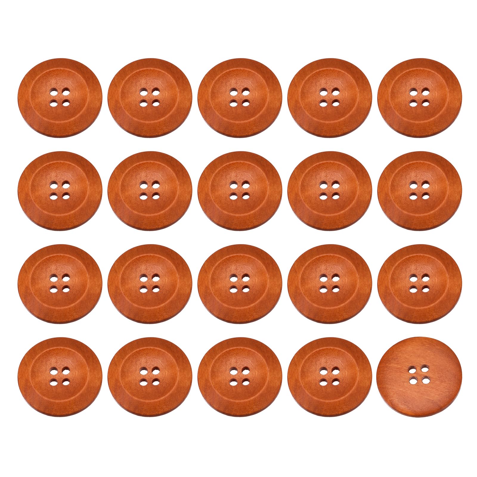sourcing map 50Pcs Wooden Buttons, 30mm(1 3/16") 4 Hole Round Wood Sewing Button Craft for Sewing DIY Craft Clothing, Brown
