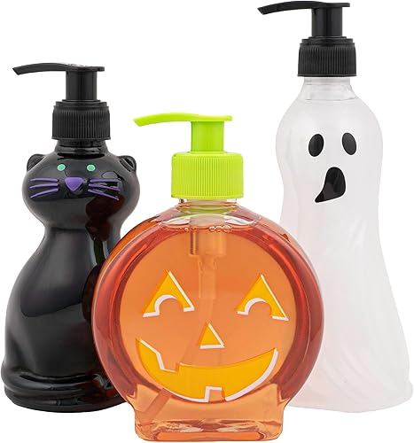 Simple Pleasures Paquete de 3 dispensadores de jabón líquido para manos con aroma a gato, fantasma y calabaza, para otoño y Halloween, novedosos