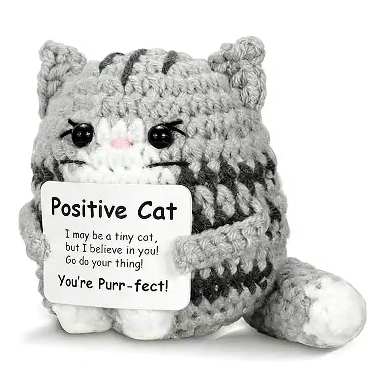 AMOturuxient Positive Crochet Animals, Handmade Mini Crochet Animal Emotional Support Gift, Cute Stuff Desk Home Office Decor, Thoughtful Gift for Women, Friends or everyday cheer (Grey)