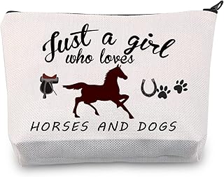 CMNIM Just a Girl Who Loves Horses and Dogs Makeup Bag Gifts for Horse and Dog Lovers Women Cosmetic Bag Travel Makeup Pouch, Horses and Dogs Makeup Bag