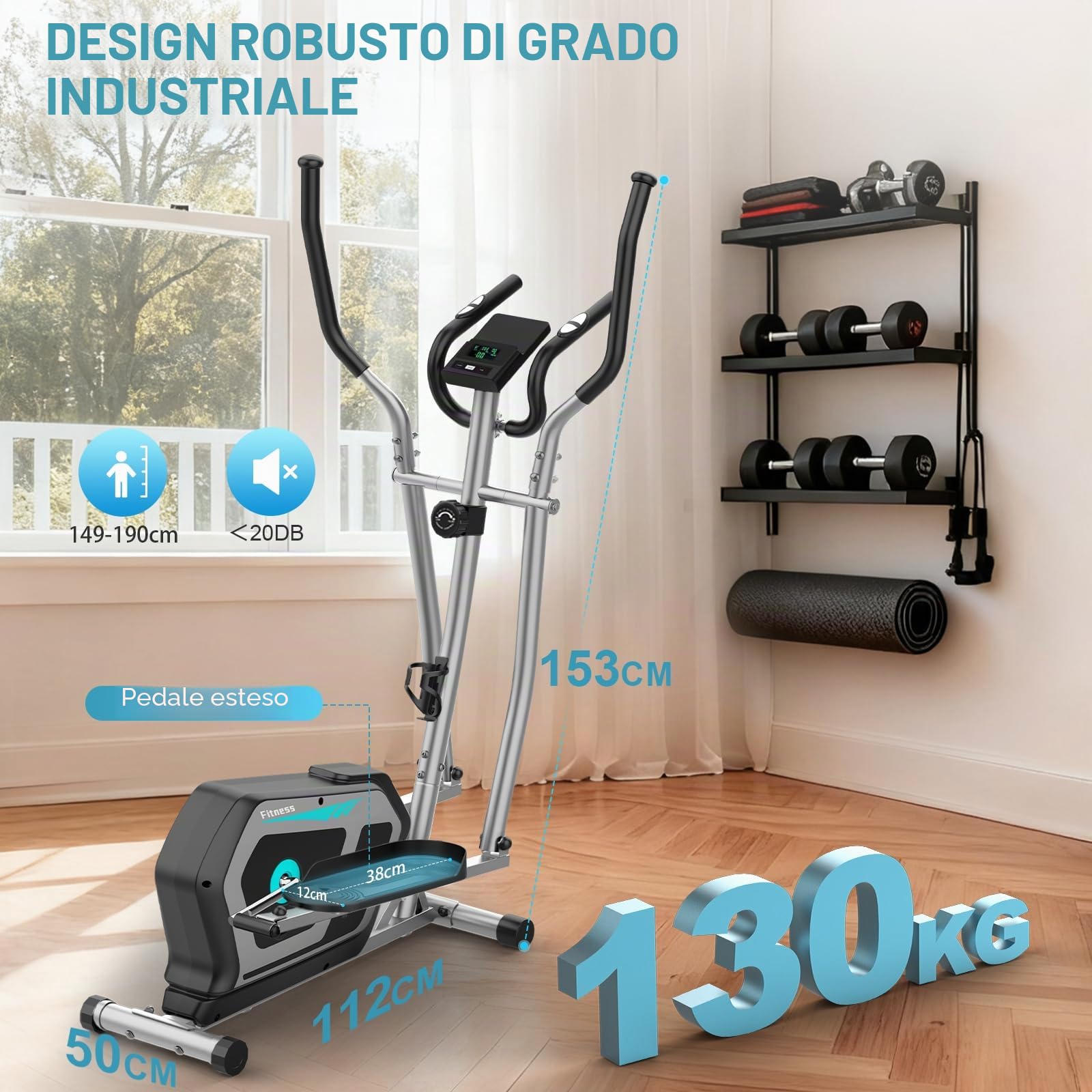 Ellittiche Da Casa con App, 3-in-1 Ellittica Ultra Silenziosa con 16 Livelli di Resistenza,volano da 6 kg, Monitor LCD, Pedale Antiscivolo, Portabottiglie (Argento)