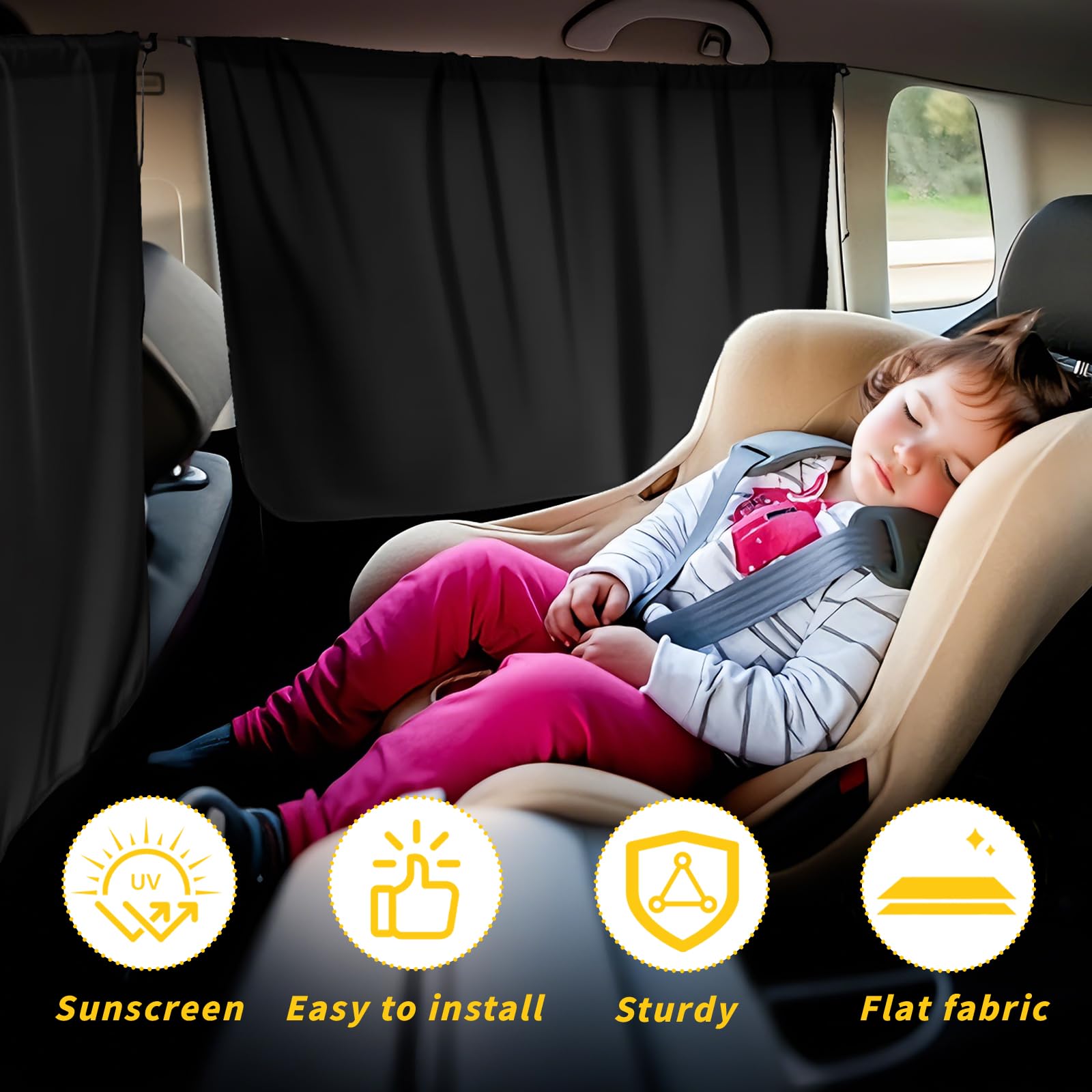 dellyy Rideaux de séparation de Voiture Protection Solaire, 140 x 80 cm Rideau Occultant Voiture, Rideau Brise-Vue pour Voitures Amovible, pour Pare-Soleil, Camping, Voyage, Sommeil