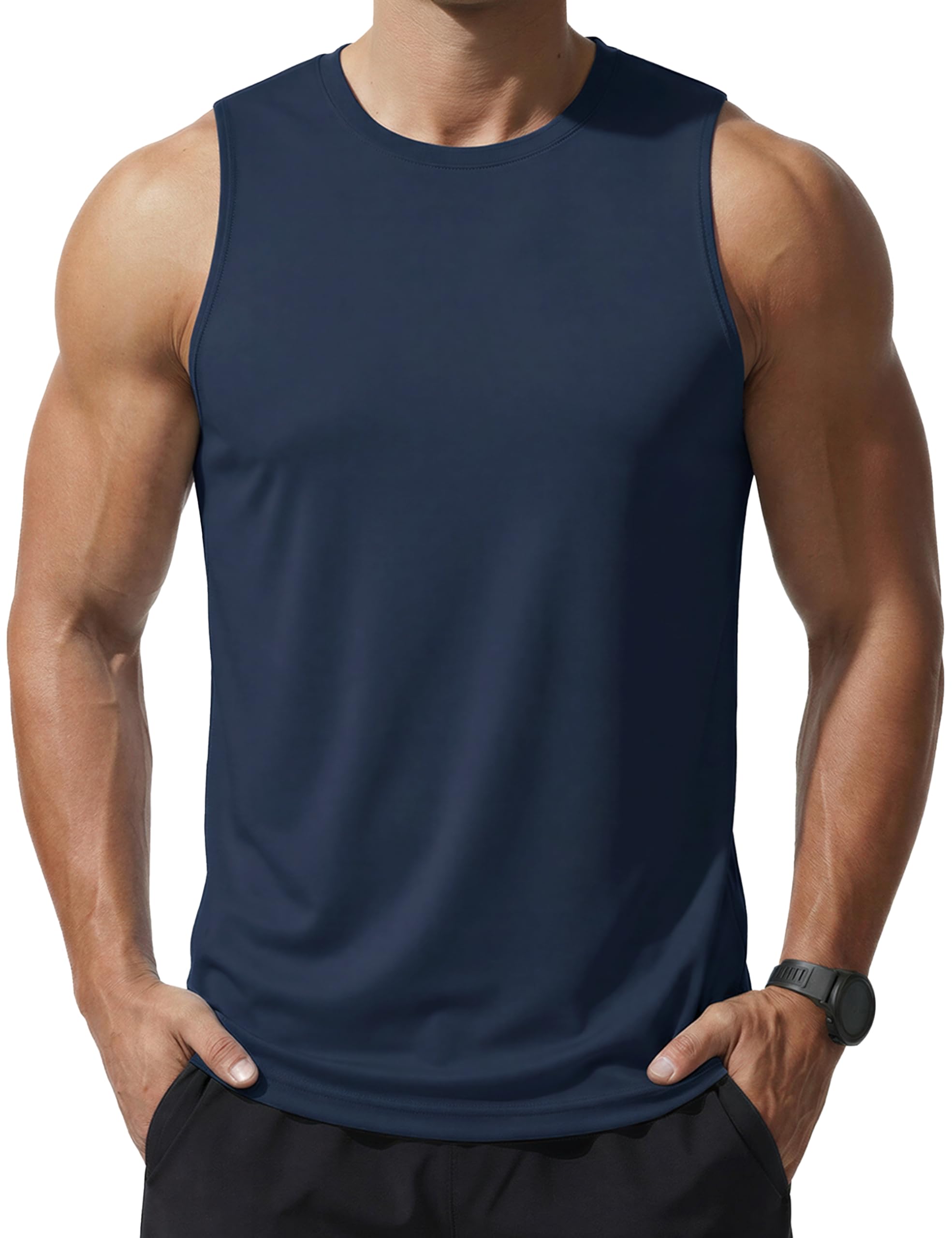MAGCOMSEN Tank Top Herren Muskelshirts Leicht Rundhals Achselshirt Sommer Quick Dry Gym Trägershirt Fitness Ärmelloser T-Shirt